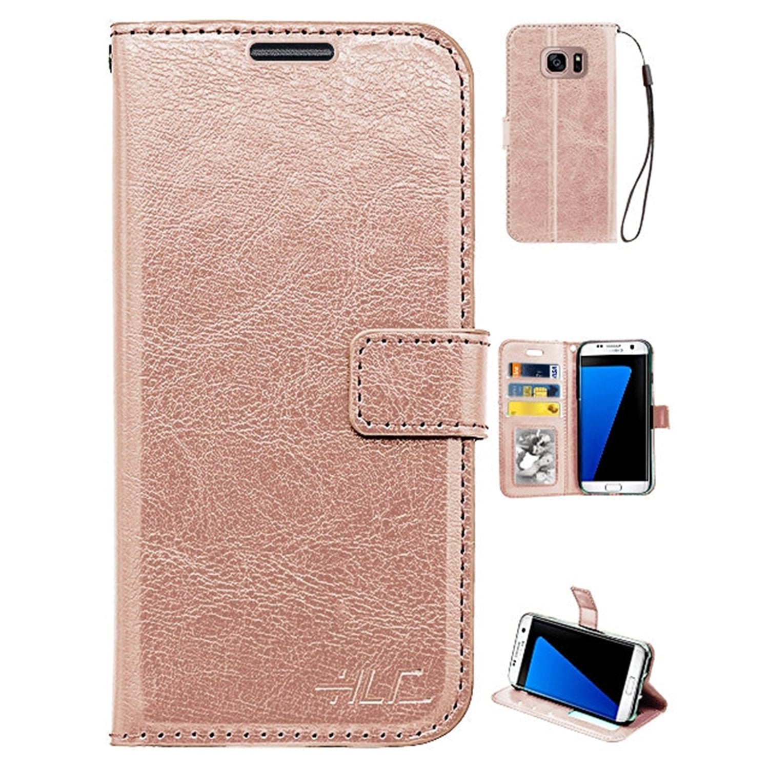 Real Plain Leather Wallet Case for Galaxy S7 Edge