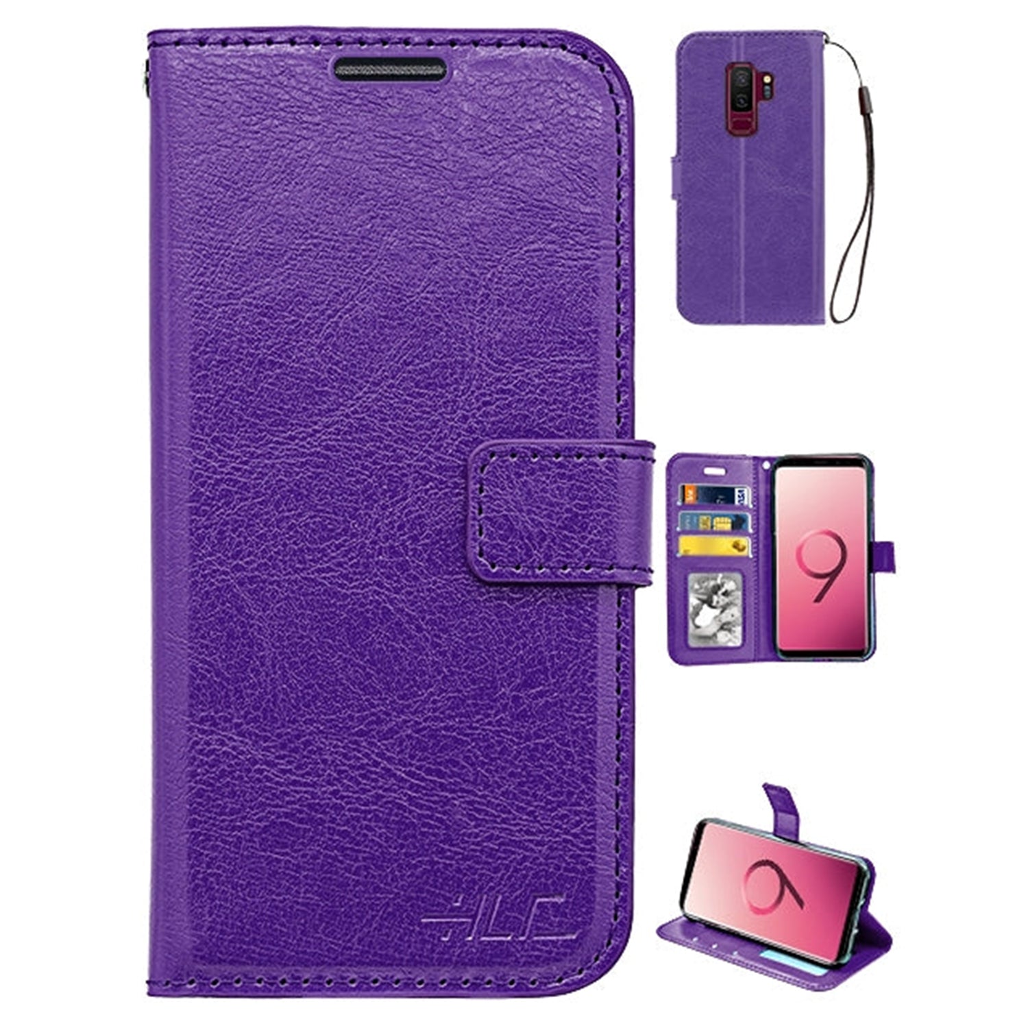 Plain Leather Wallet Case Compatible with Samsung Galaxy S9 Plus