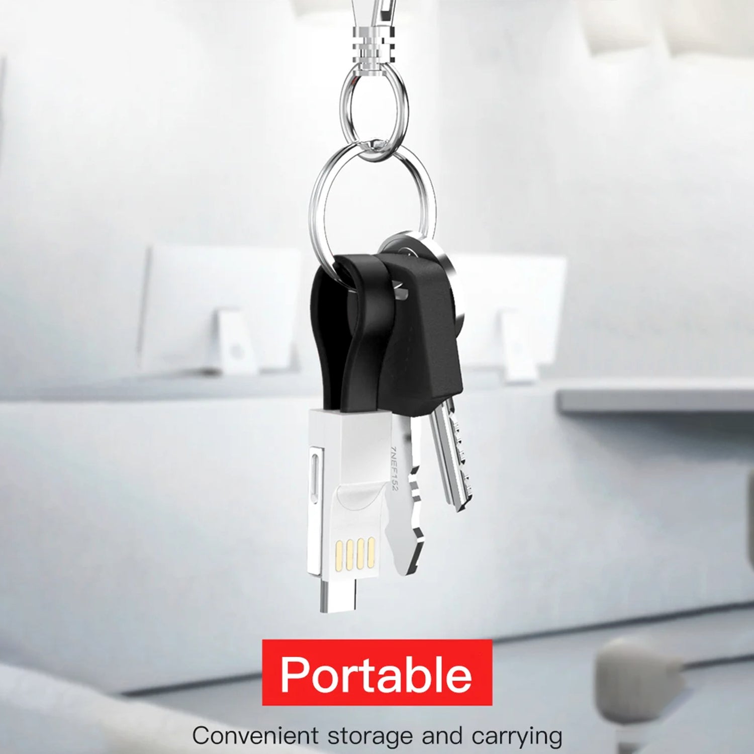 3 in 1 Key Chain USB Charge Cable Micro USB Type C Lighting Charger Cable For iPhone/Samsung/Android