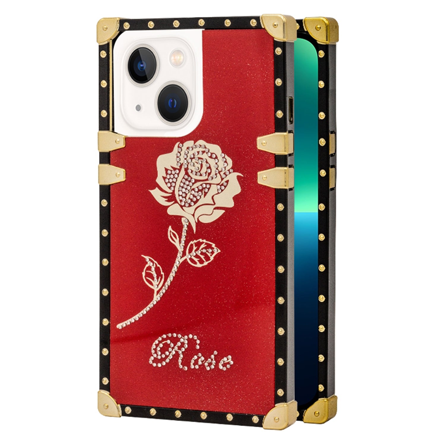 iPhone 14/13 TPU Rose print diamond fashion color case