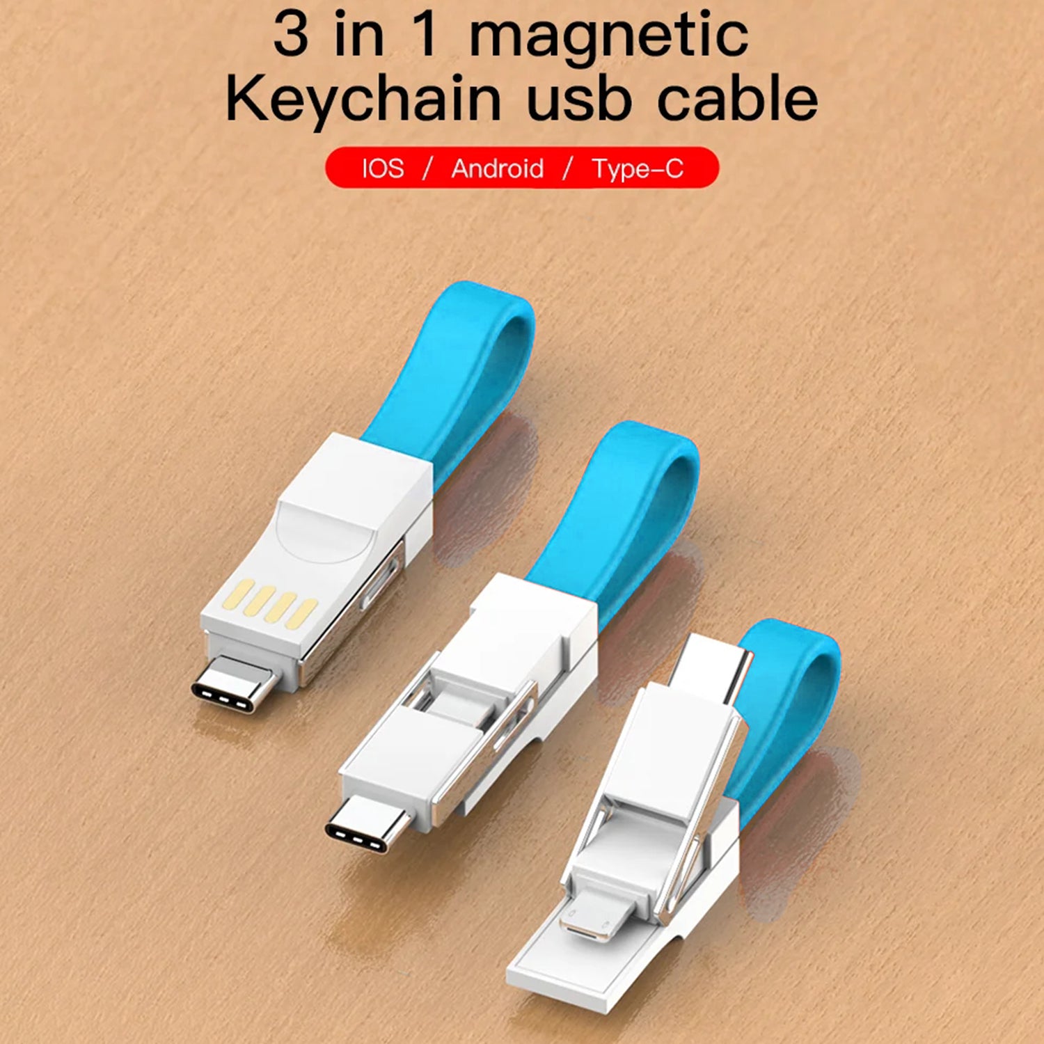 3 in 1 Key Chain USB Charge Cable Micro USB Type C Lighting Charger Cable For iPhone/Samsung/Android