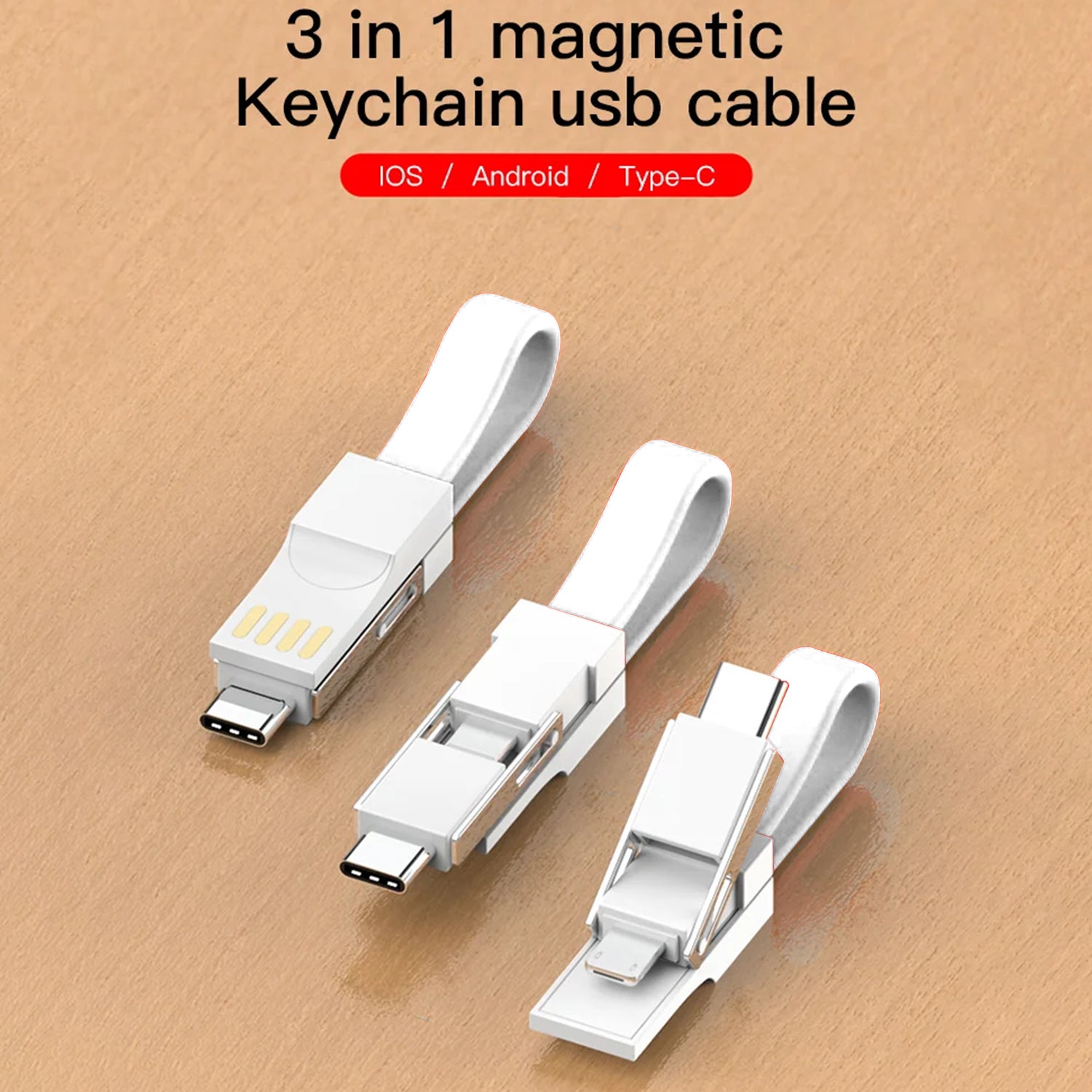3 in 1 Key Chain USB Charge Cable Micro USB Type C Lighting Charger Cable For iPhone/Samsung/Android