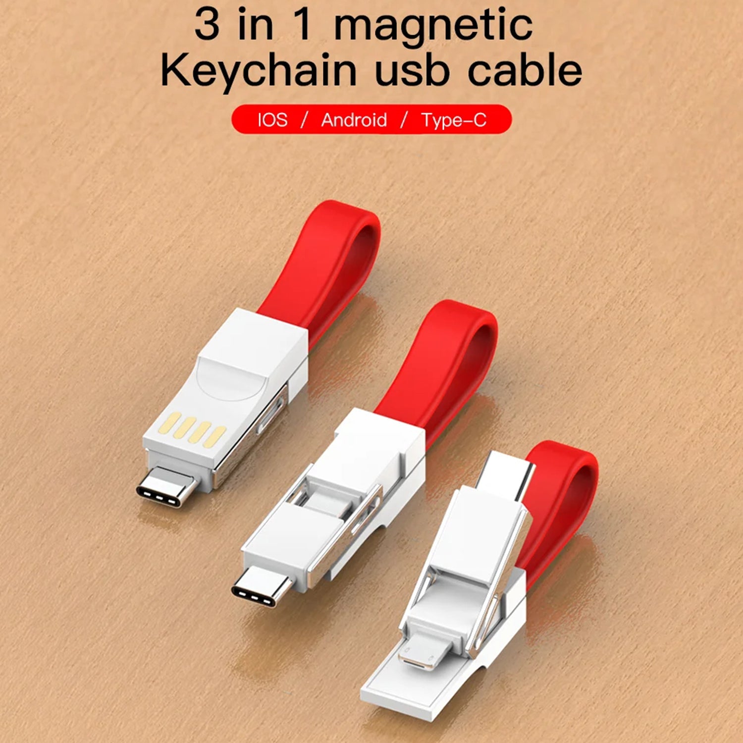3 in 1 Key Chain USB Charge Cable Micro USB Type C Lighting Charger Cable For iPhone/Samsung/Android
