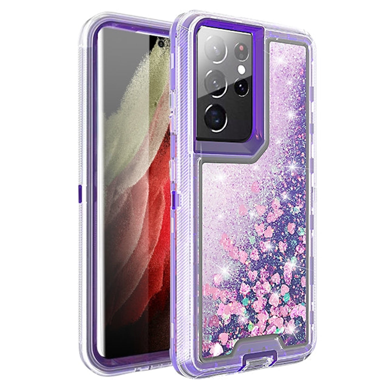 Samsung Galaxy S21 Ultra Transparent Floating Glitter Heavy Duty Case