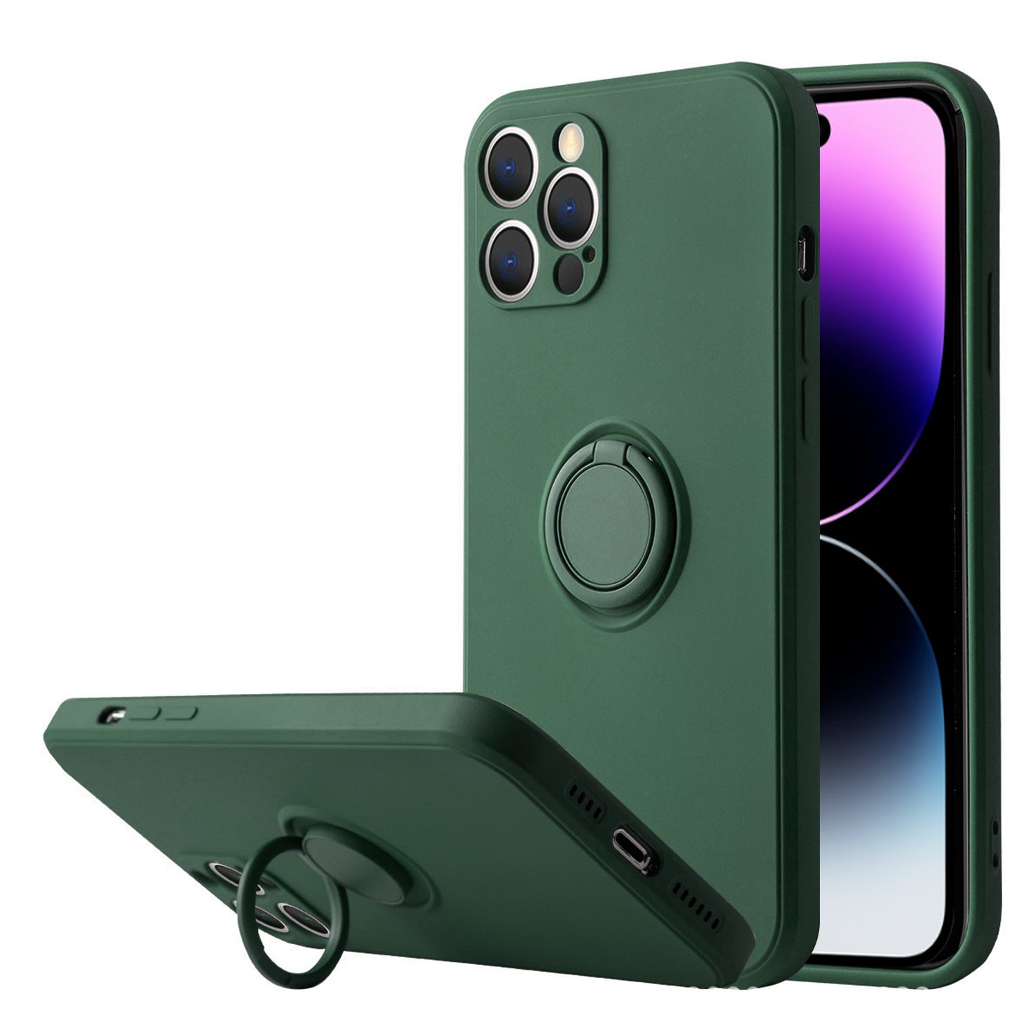 Soft Liquid Silicone Case With Stand Ring Holder For iPhone 13 Pro Max (6.7")