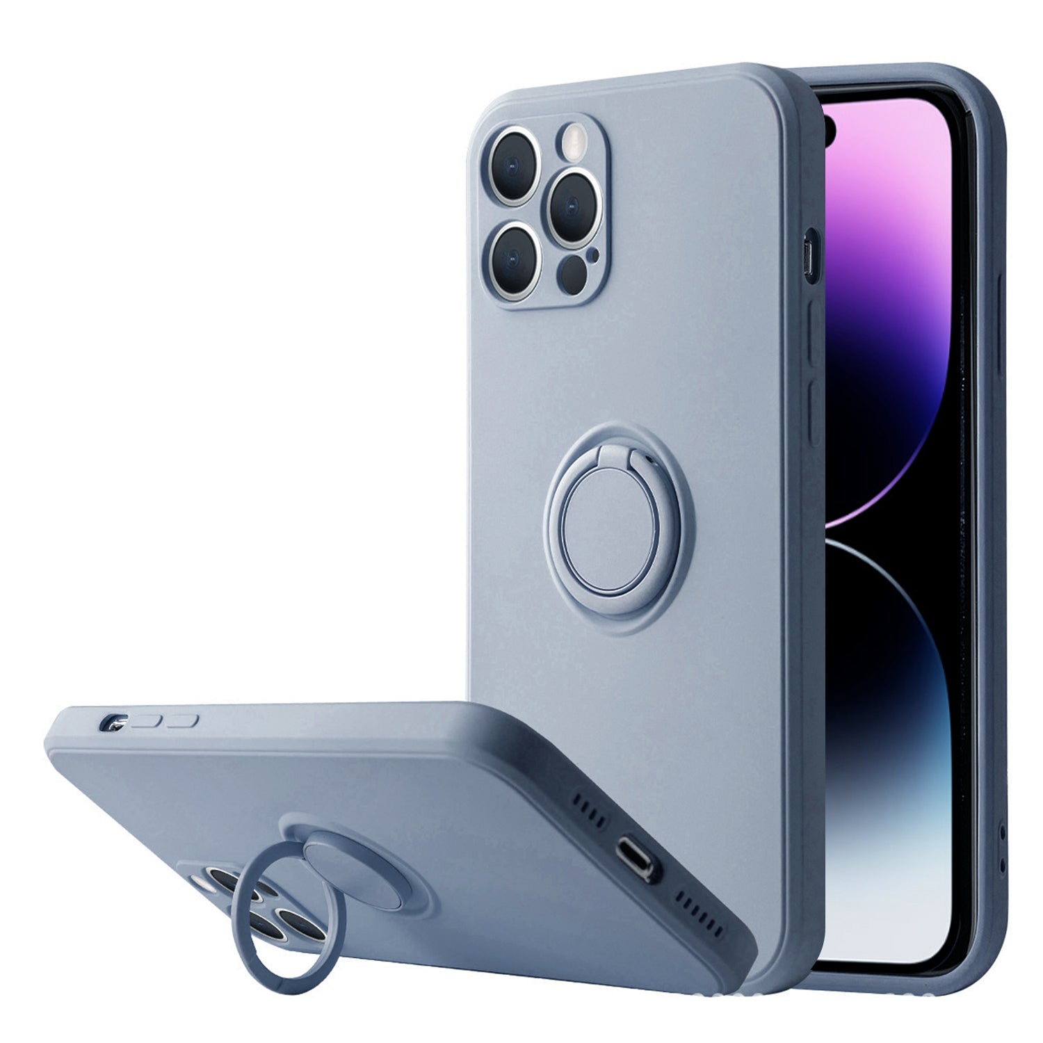 Soft Liquid Silicone Case With Stand Ring Holder For iPhone 13 Pro Max (6.7")