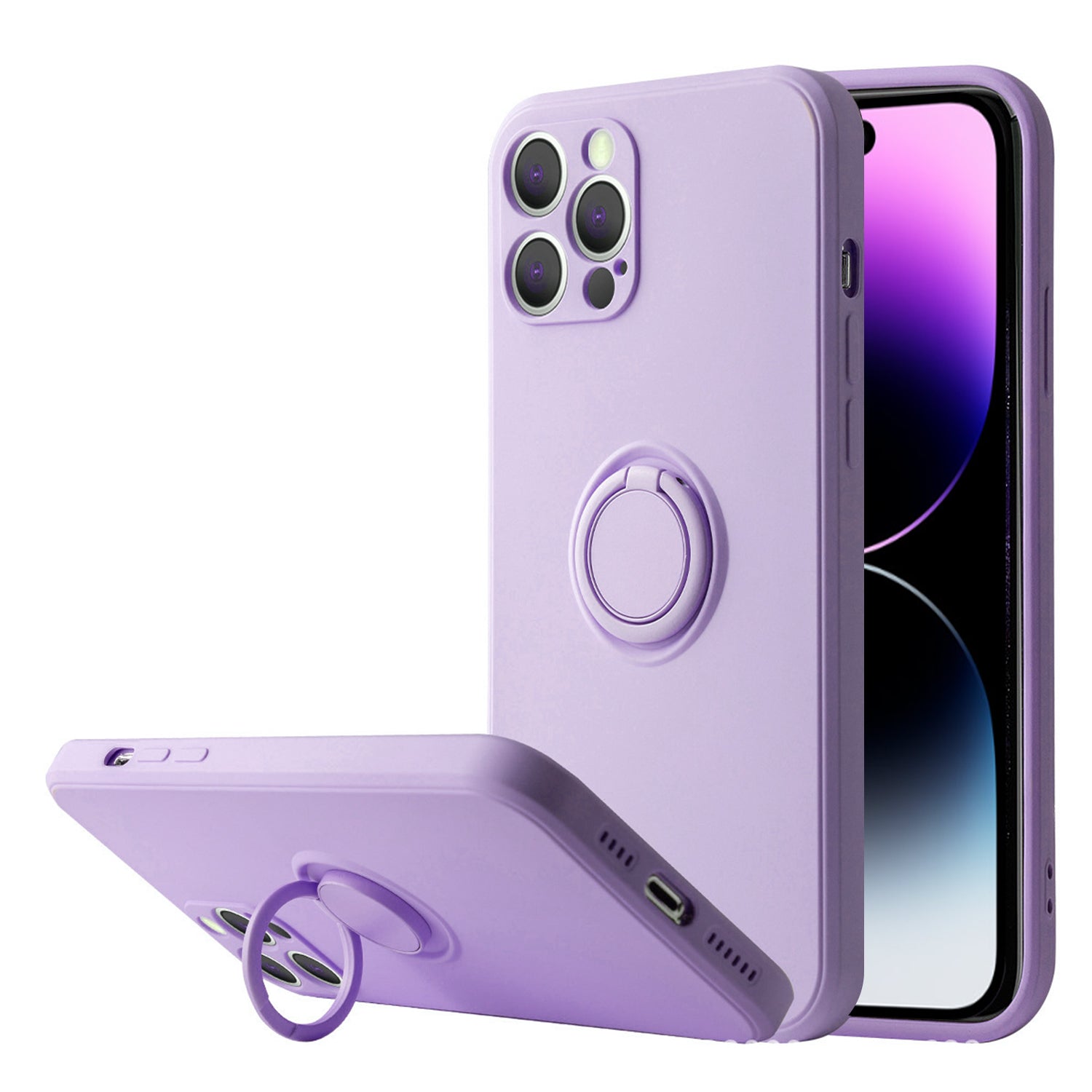 Soft Liquid Silicone Case With Stand Ring Holder For iPhone 13 Pro Max (6.7")