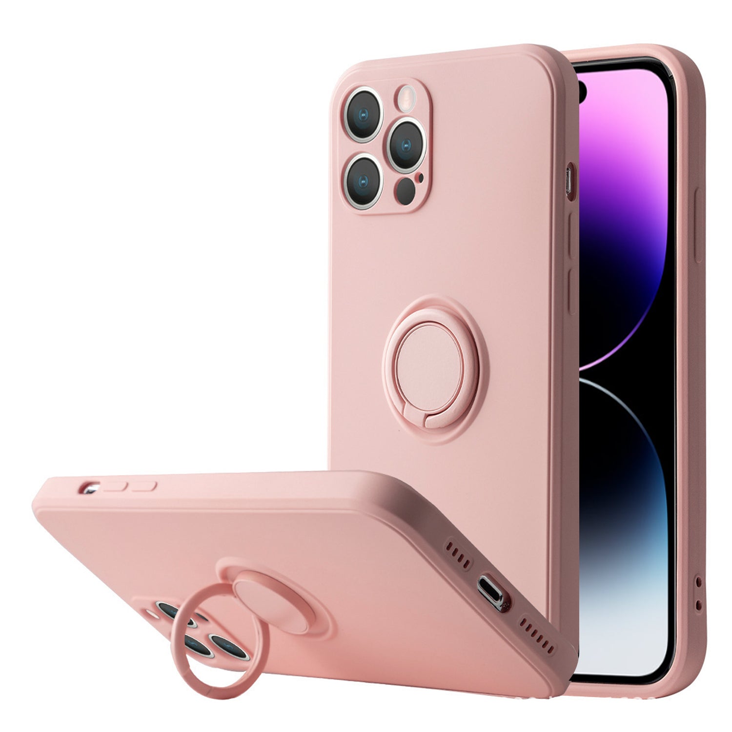 Soft Liquid Silicone Case With Stand Ring Holder For iPhone 13 Pro Max (6.7")