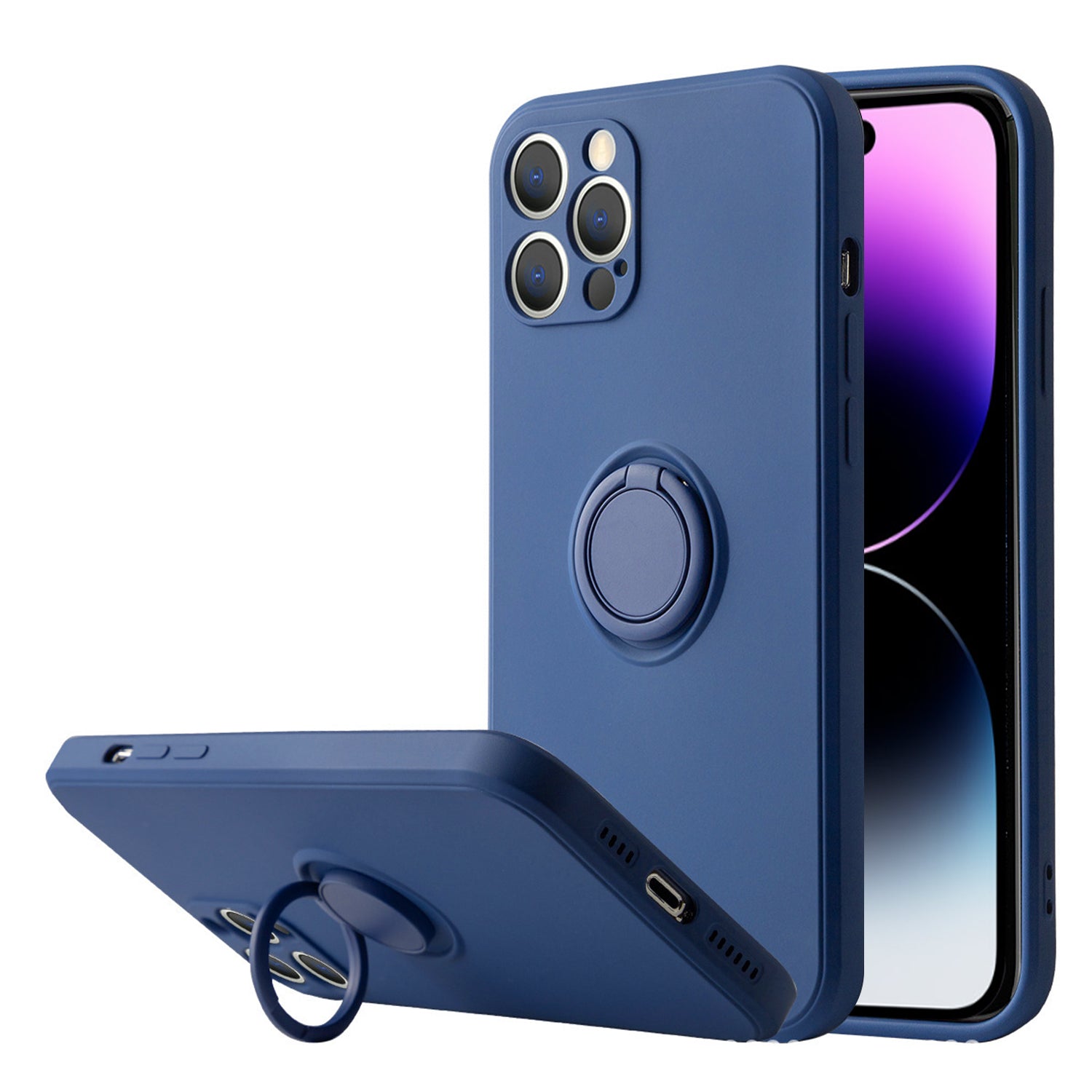Soft Liquid Silicone Case With Stand Ring Holder For iPhone 13 Pro Max (6.7")