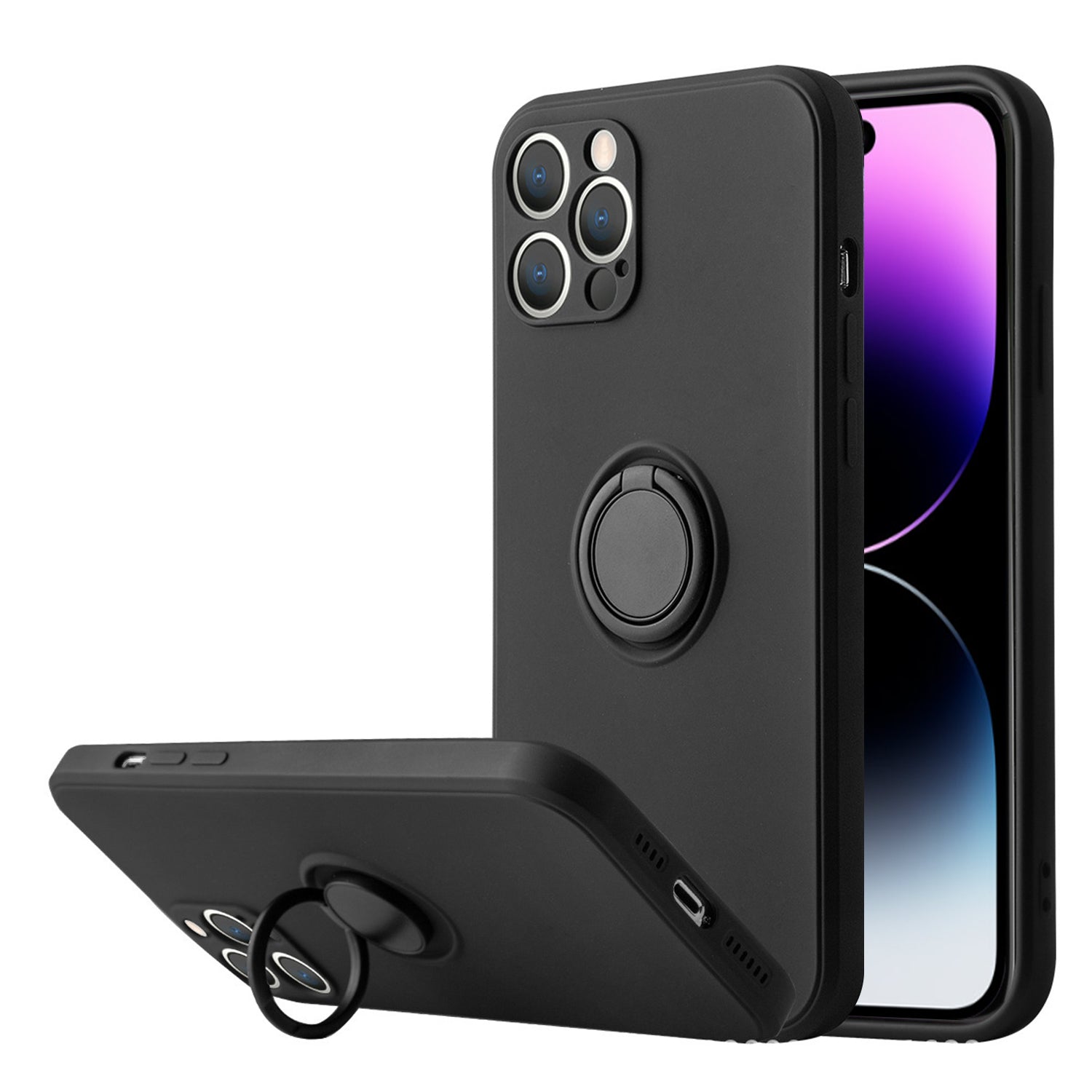 iPhone 13 Pro (6.1") Soft Liquid Silicone Case With Stand Ring Holder