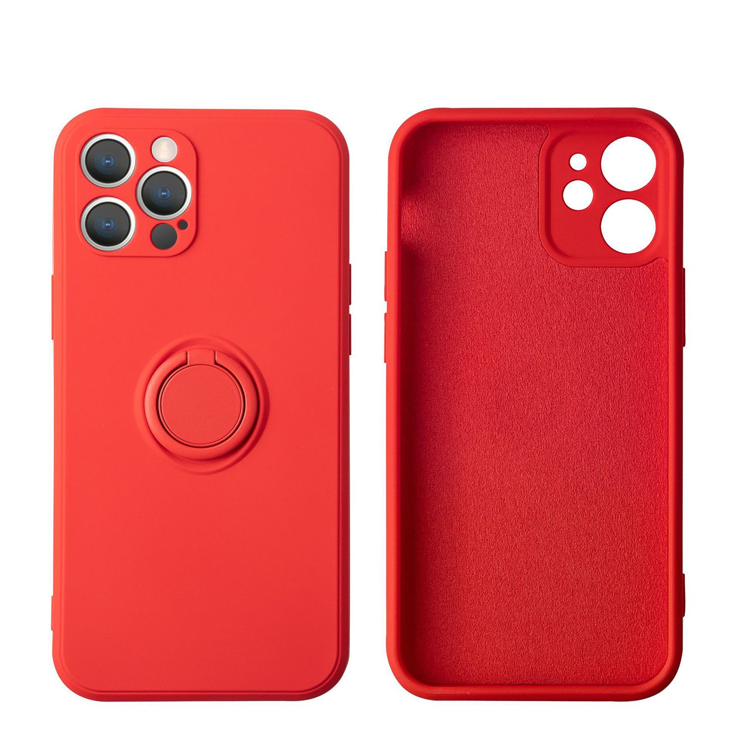 Soft Liquid Silicone Case With Stand Ring Holder For iPhone 13 Pro Max (6.7")