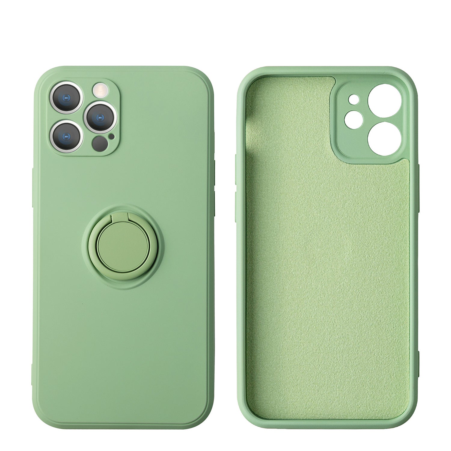 Soft Liquid Silicone Case With Stand Ring Holder For iPhone 13 Pro Max (6.7")