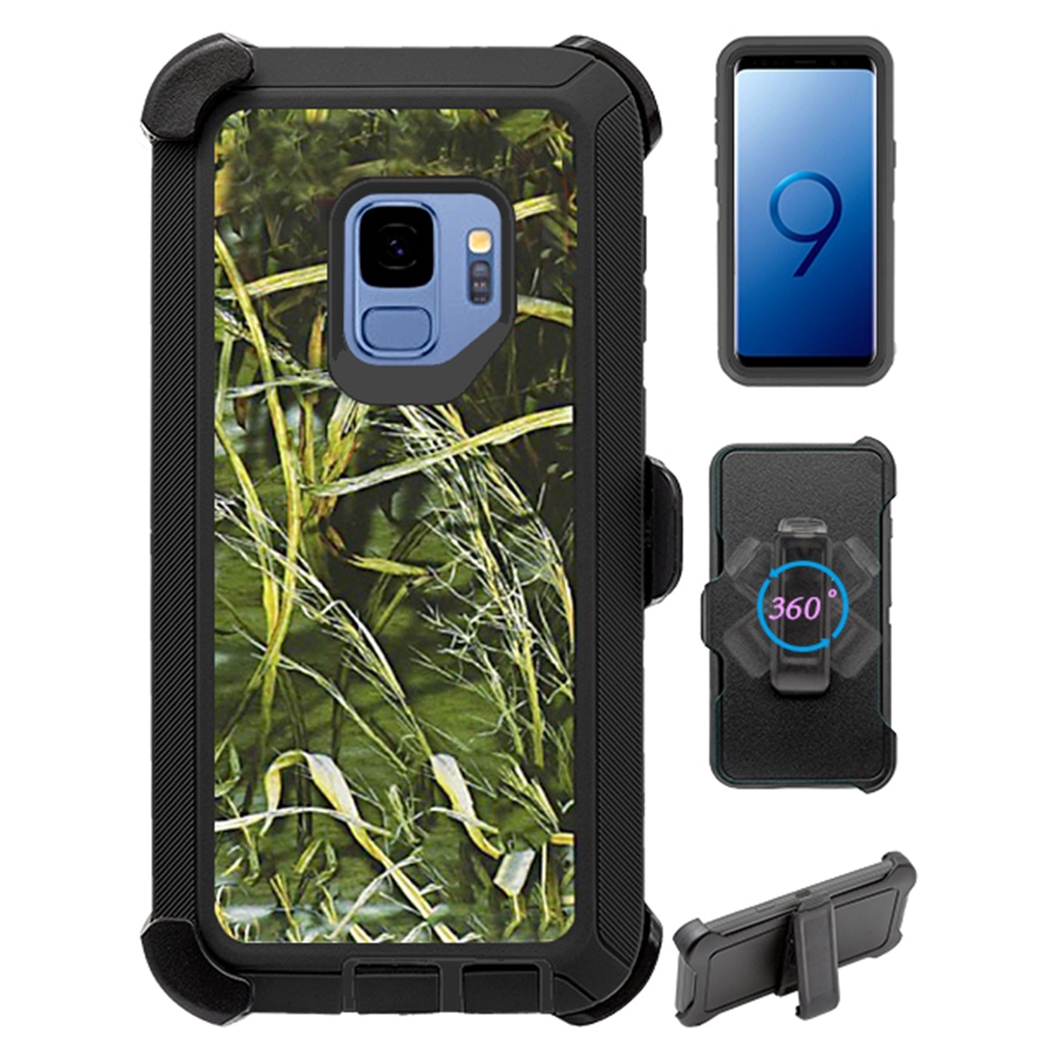 Design Heavy Duty Shock Reduction Case with Belt Clip (No Screen) for Galaxy S9
