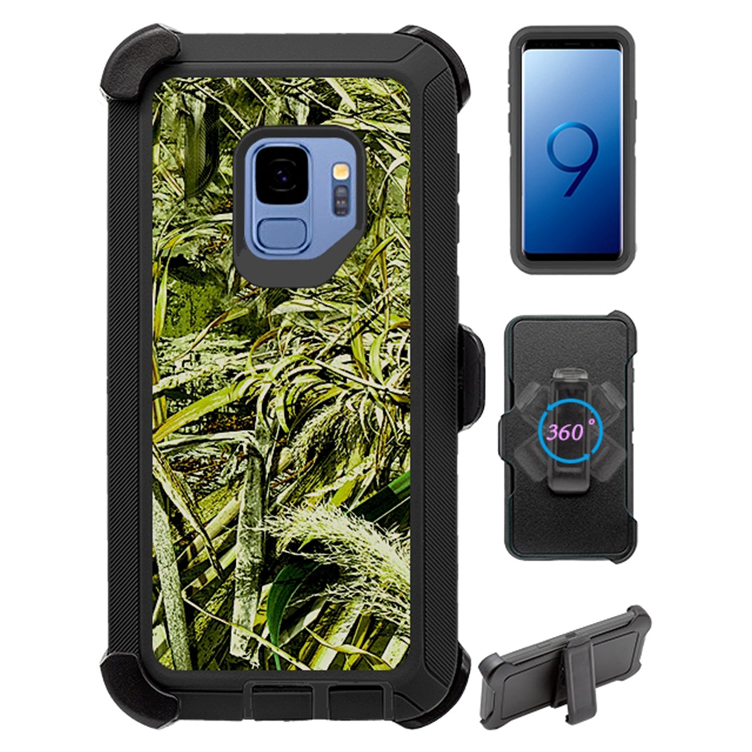 Design Heavy Duty Shock Reduction Case with Belt Clip (No Screen) for Galaxy S9