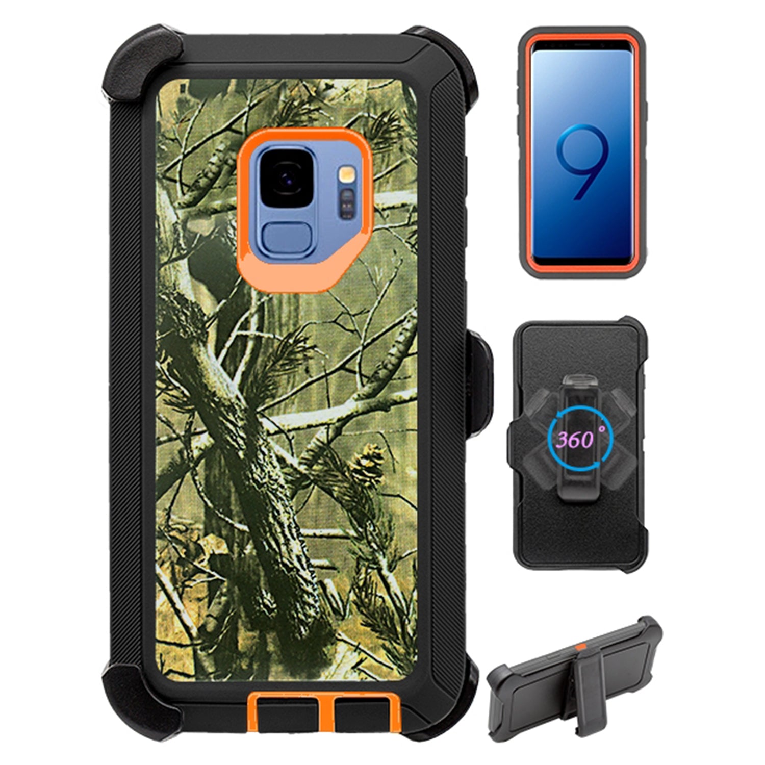 Design Heavy Duty Shock Reduction Case with Belt Clip (No Screen) for Galaxy S9