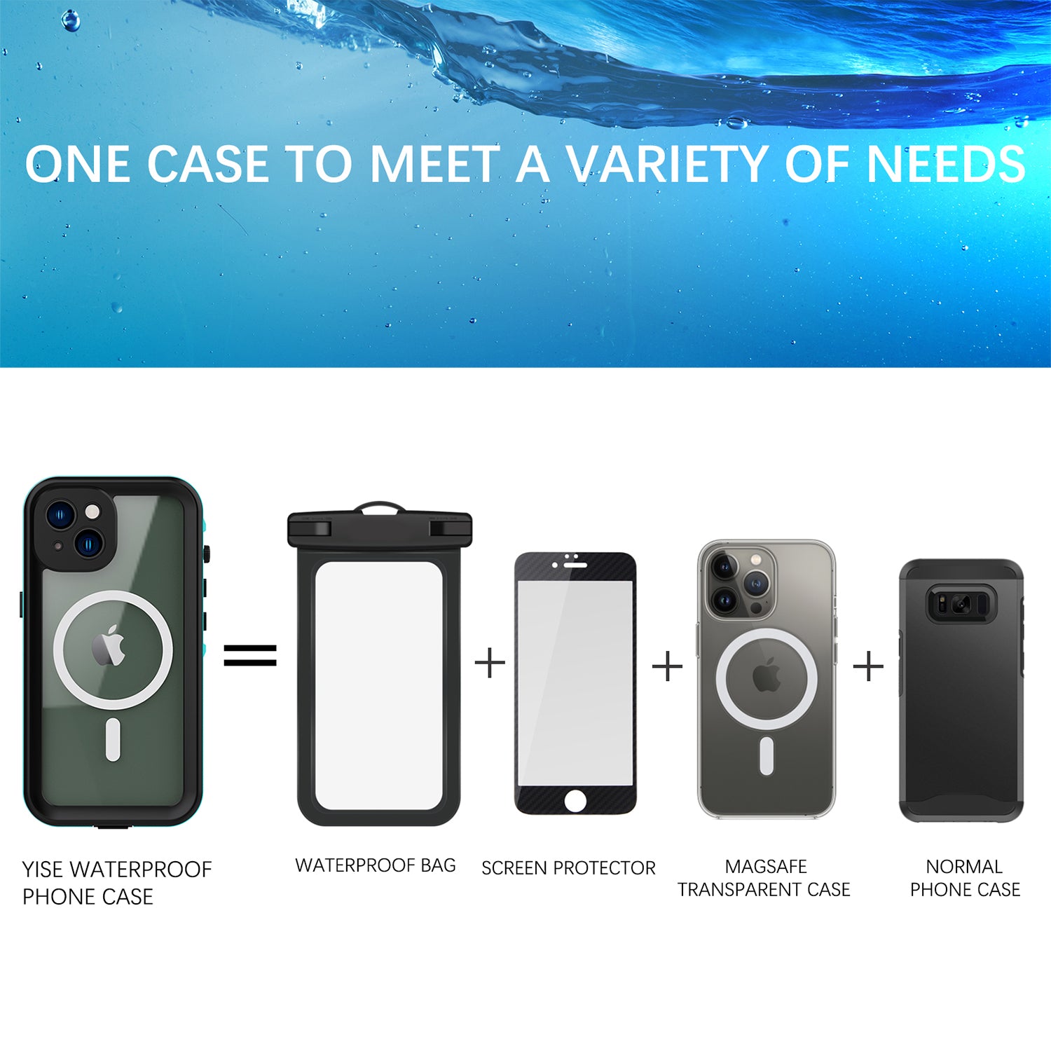 Apple iPhone 14 Plus (6.7") 360 Full Protective Waterproof Case with Built-in Screen Fingerprint Protector