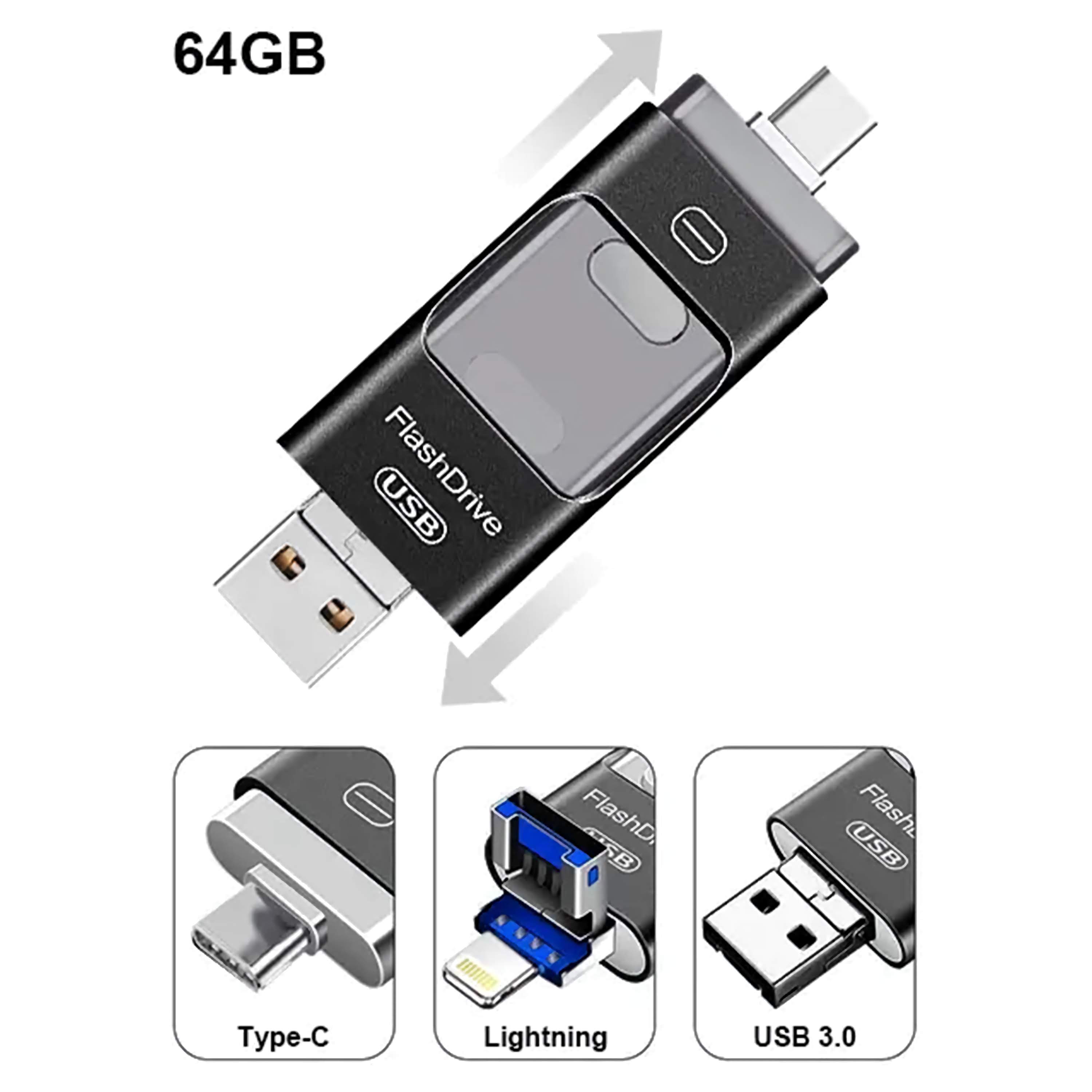 3 in1(Type C & Lightning & USB3.0) i Flash Drive for Apple iOS & Android & Computers (64GB)