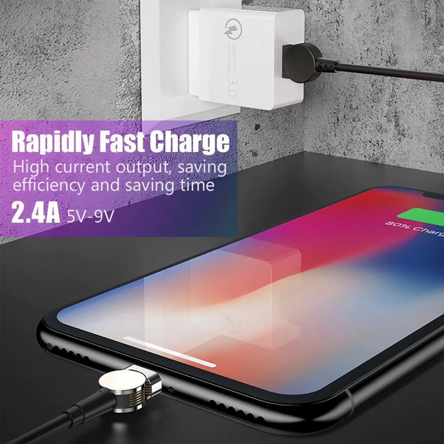 3FT 180 ° Rotate Lightning Data Cable and Qiuck Charge Cable whith LED for iPhone