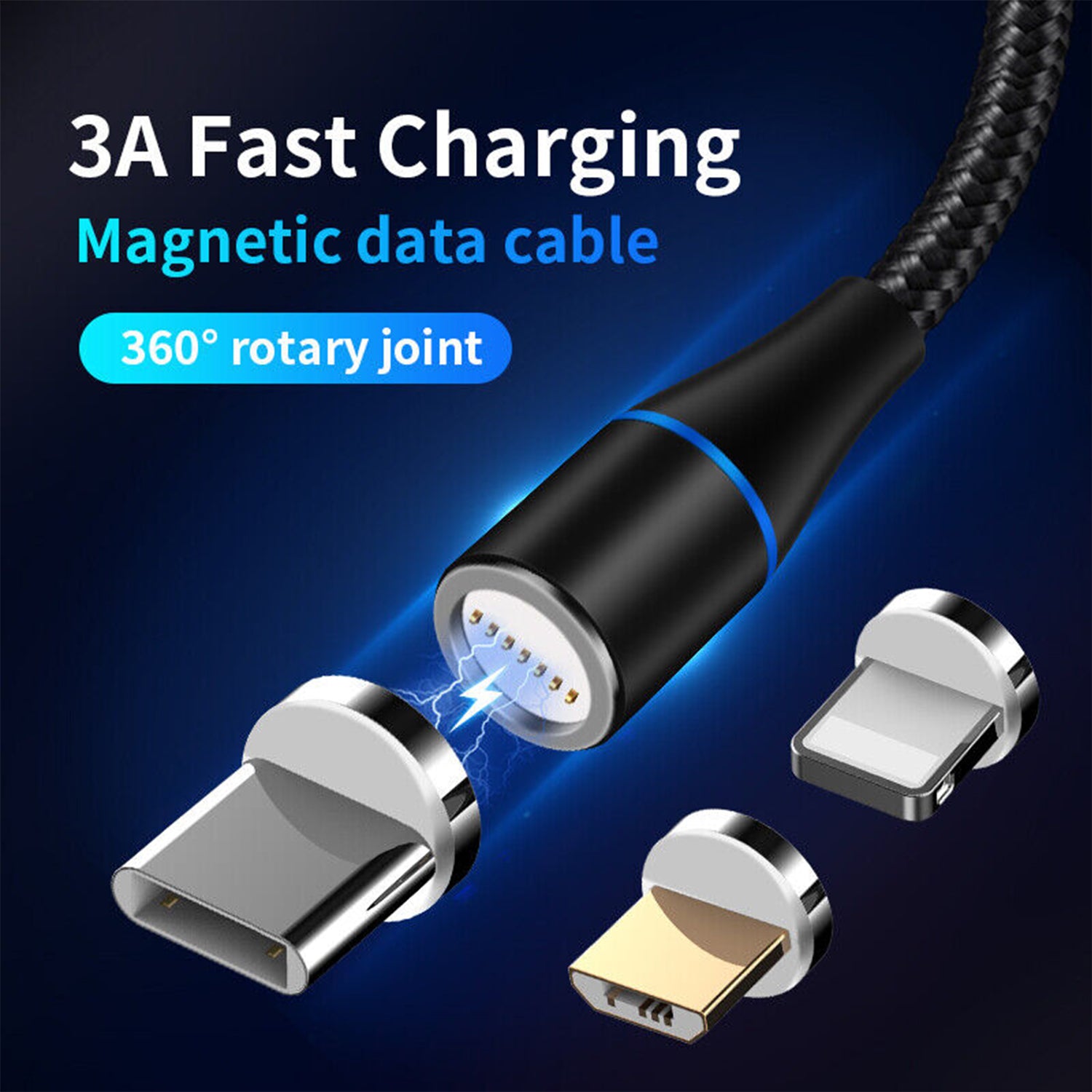 3 in 1 Multi Charging USB Nylon Cable Compatible with Most Smart Phones & Pads (3FT)
