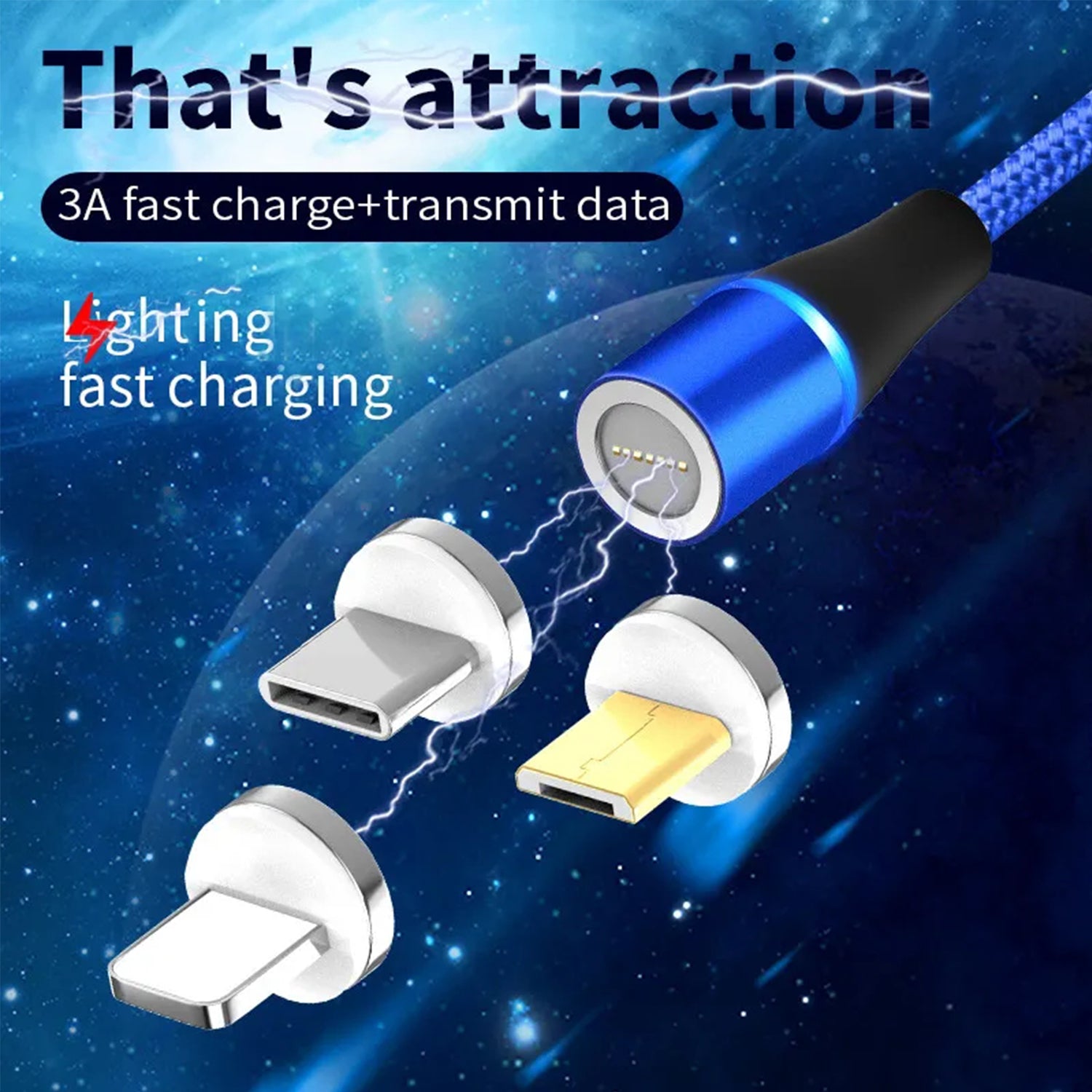 3 in 1 Multi Charging USB Nylon Cable Compatible with Most Smart Phones & Pads (3FT)