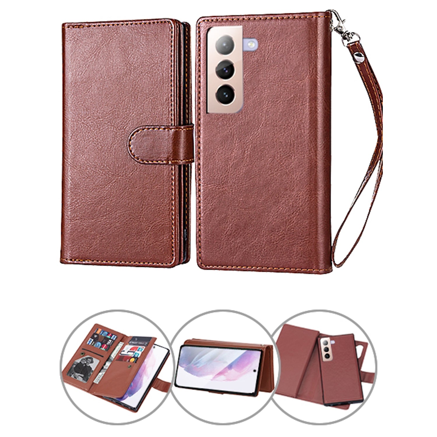 Samsung Galaxy S21 Plus 2 in 1 Leather Wallet Case With 9 Credit Card Slots and Removable Back Cover