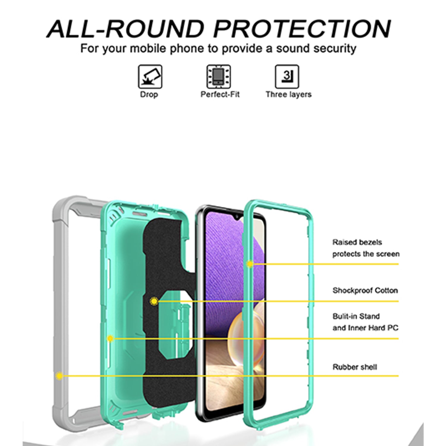 Full azimuth protection hardware bracket silicone case for Samsung Galaxy A32(5G) Case