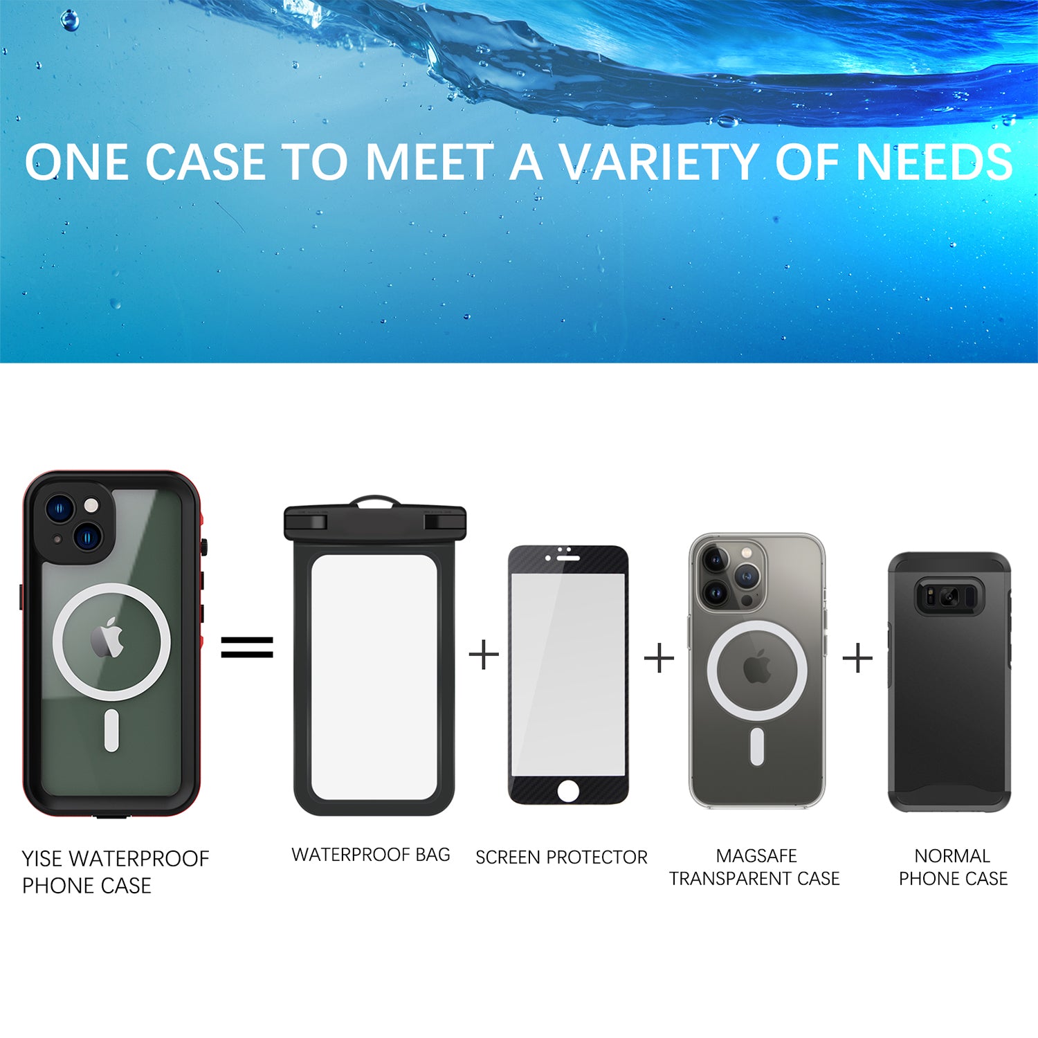 Apple iPhone 14 Plus (6.7") 360 Full Protective Waterproof Case with Built-in Screen Fingerprint Protector