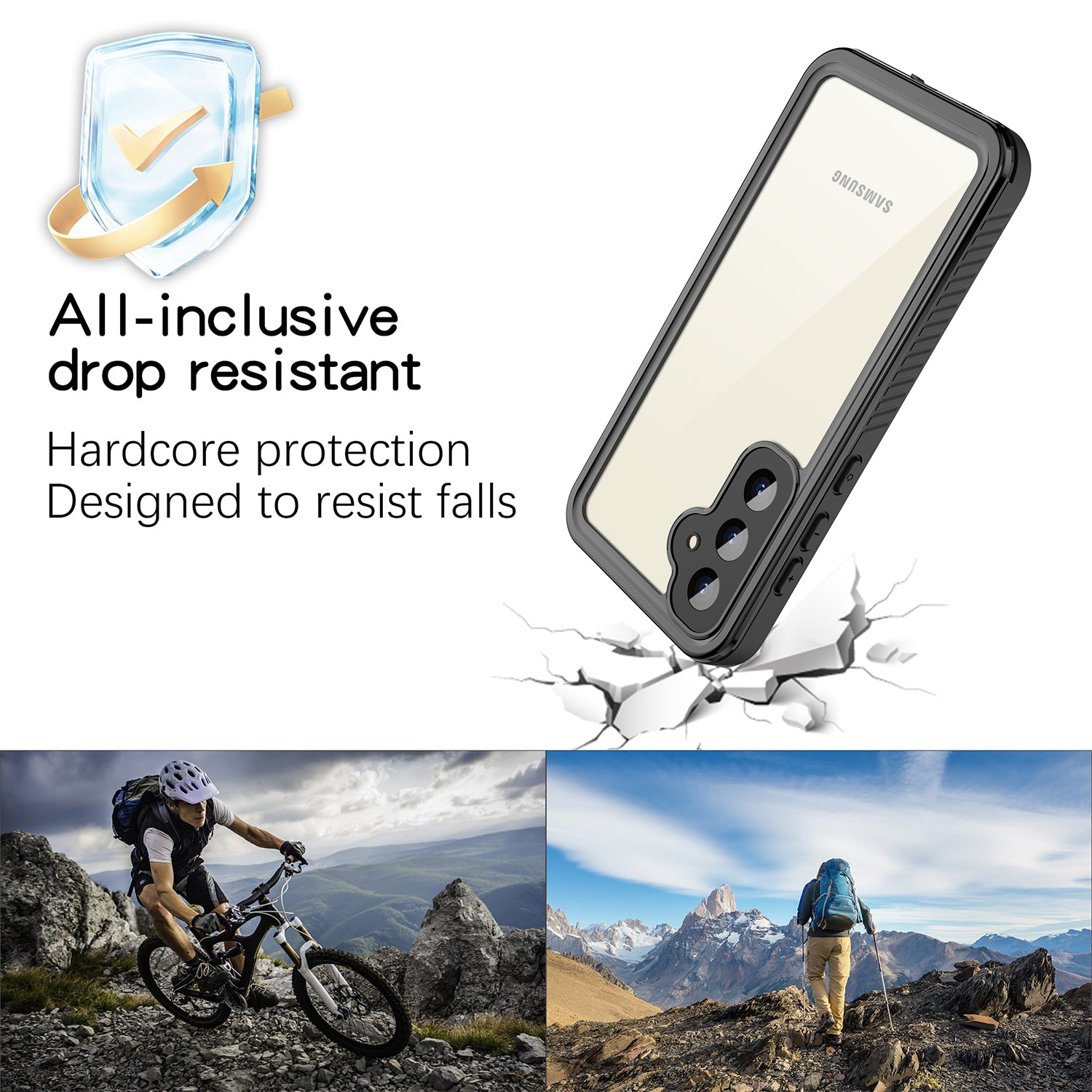 Samsung Galaxy S23 FE,360 Full Protective Waterproof Case With Built-in Screen Fingerprint Protector-Black