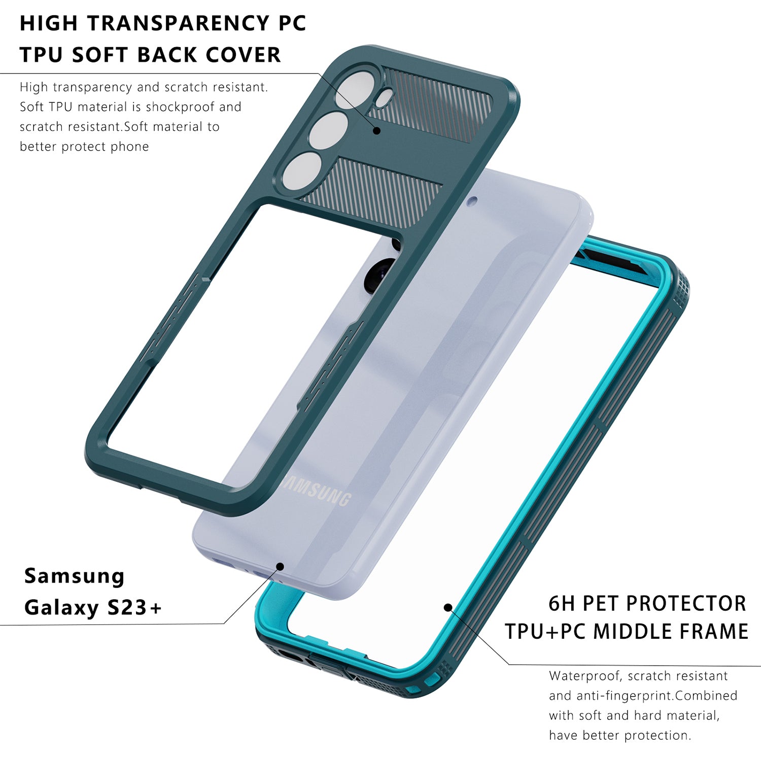 Samsung Galaxy S23 Plus 360 Full Protective Waterproof Case with Built-in Screen Fingerprint Protector