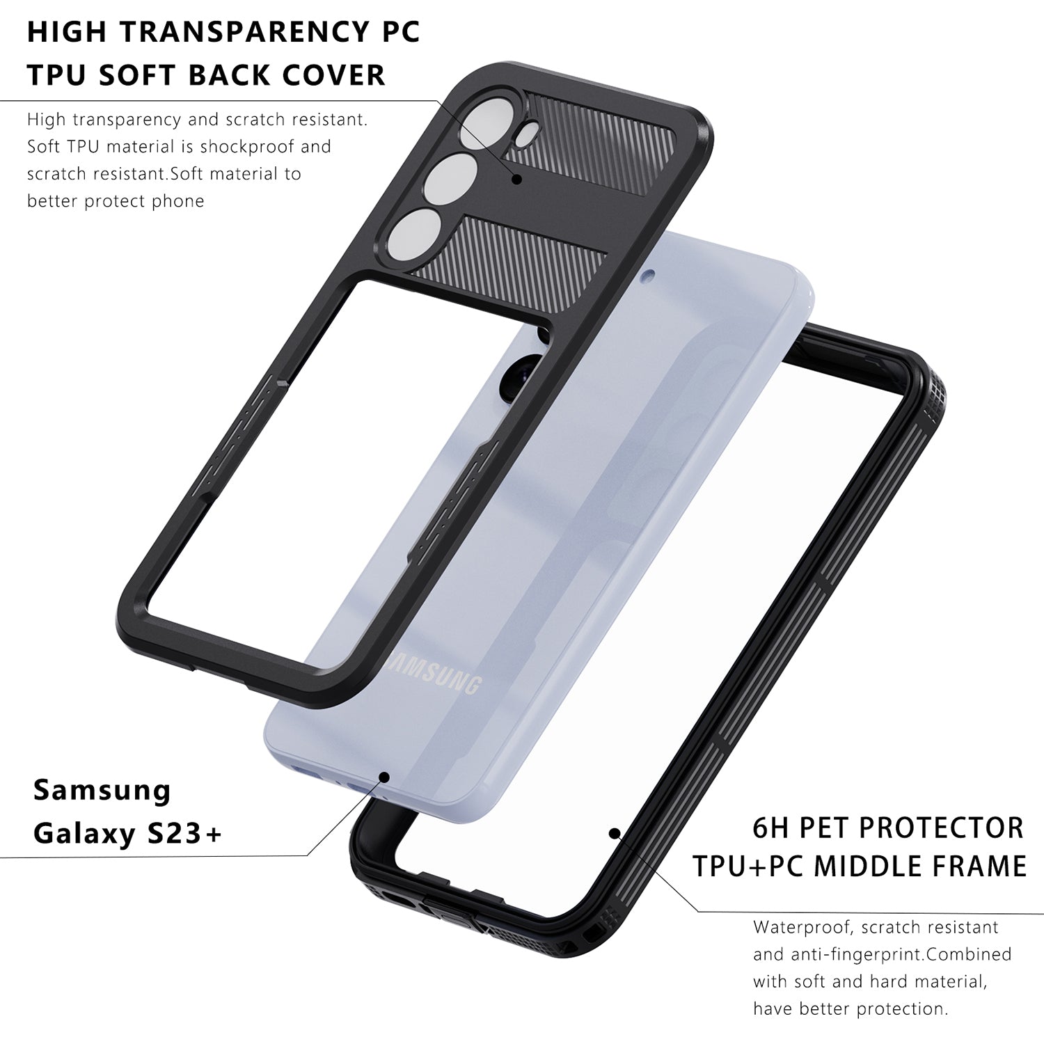 Samsung Galaxy S23 Plus 360 Full Protective Waterproof Case with Built-in Screen Fingerprint Protector