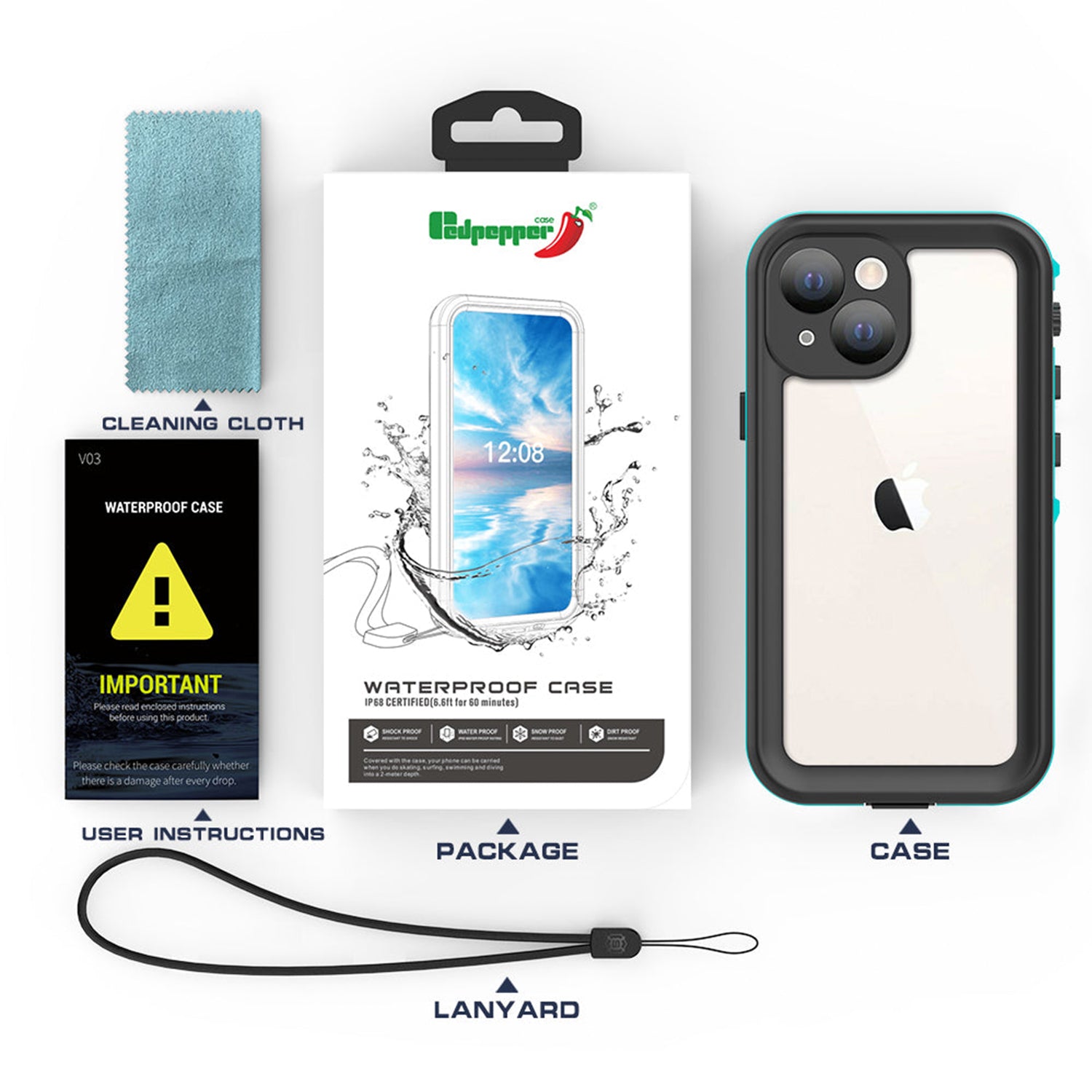 Apple iPhone 13 Mini (5.4") 360 Full Protective Waterproof Case with Built-in Screen Fingerprint Protector
