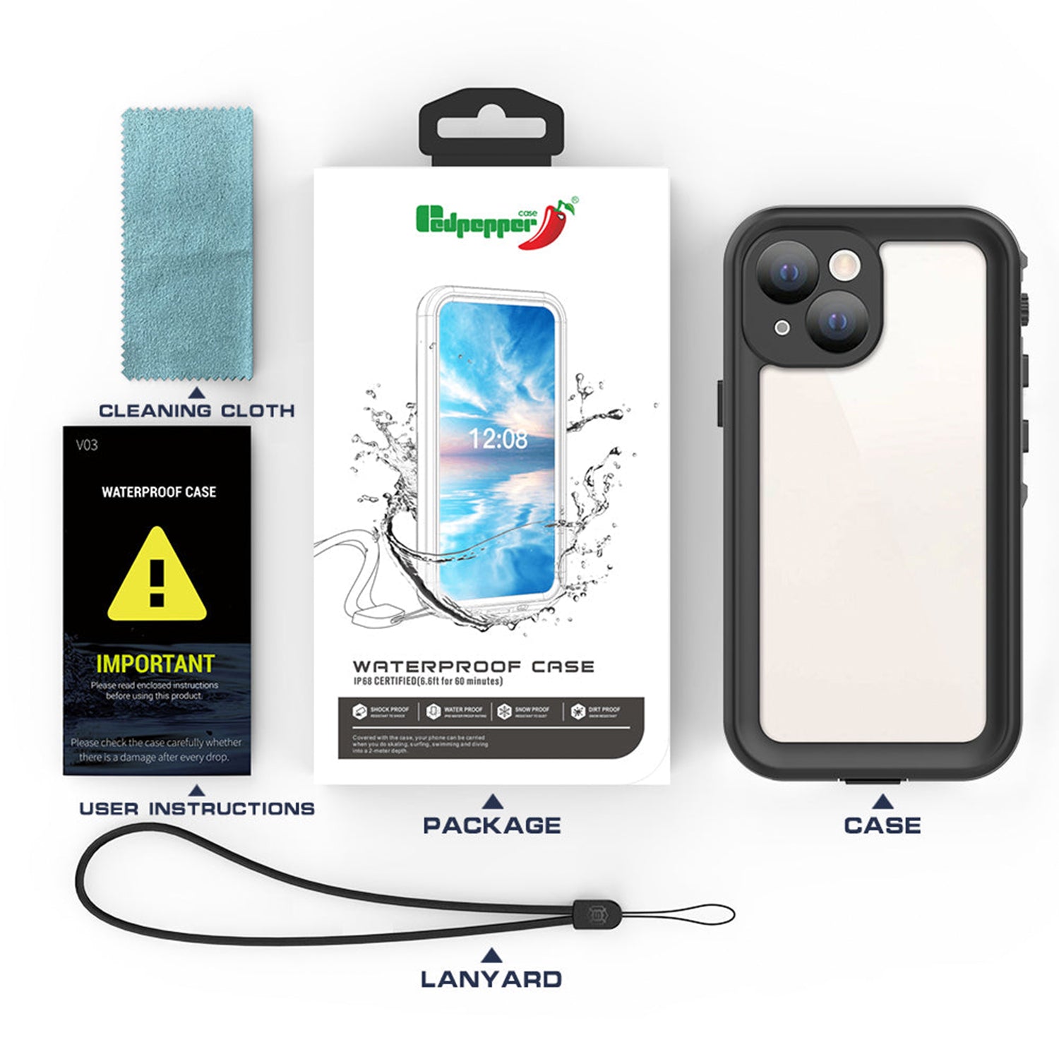 Apple iPhone 13 Mini (5.4") 360 Full Protective Waterproof Case with Built-in Screen Fingerprint Protector