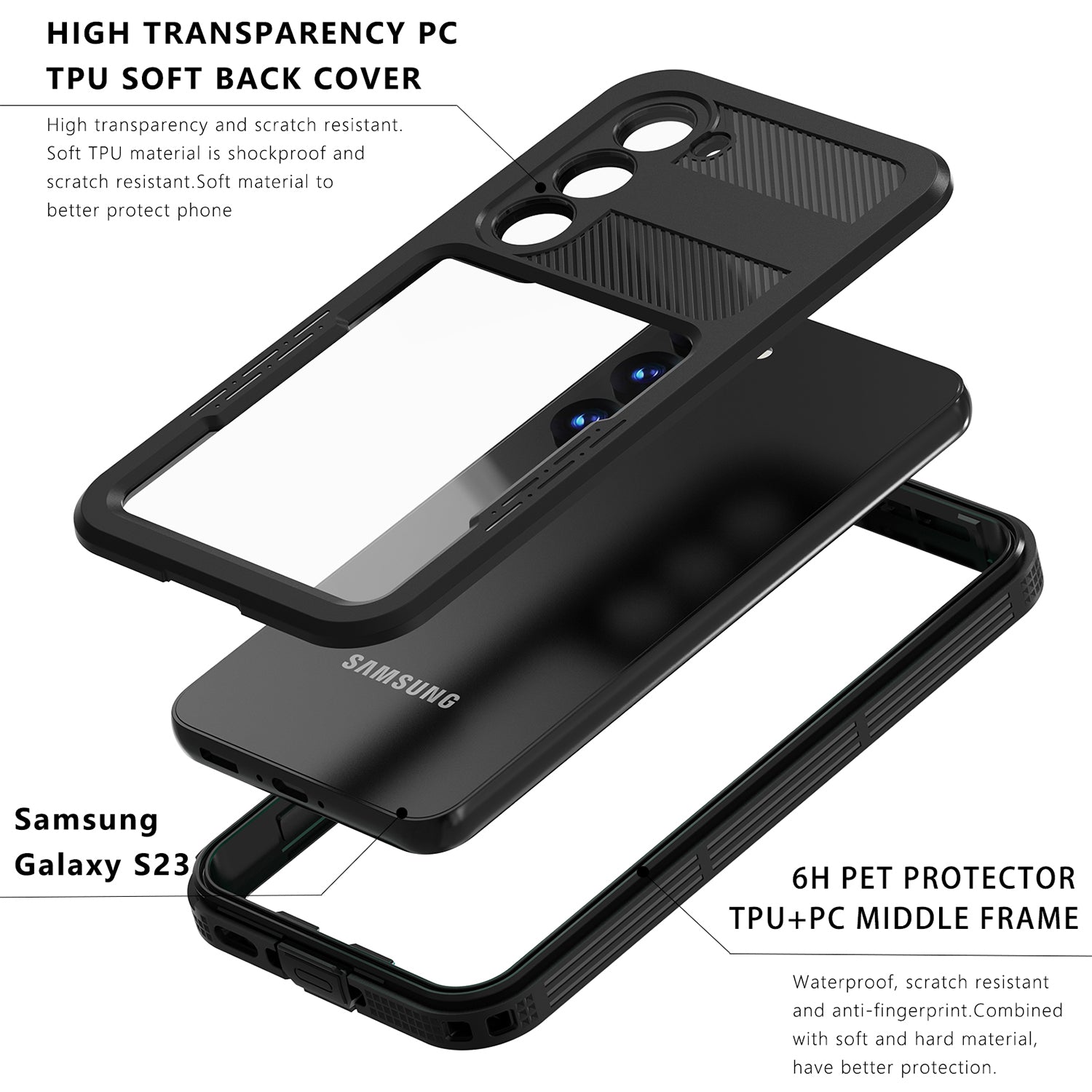 Samsung Galaxy S23,360 Full Protective Waterproof Case with Built-in Screen Fingerprint Protector