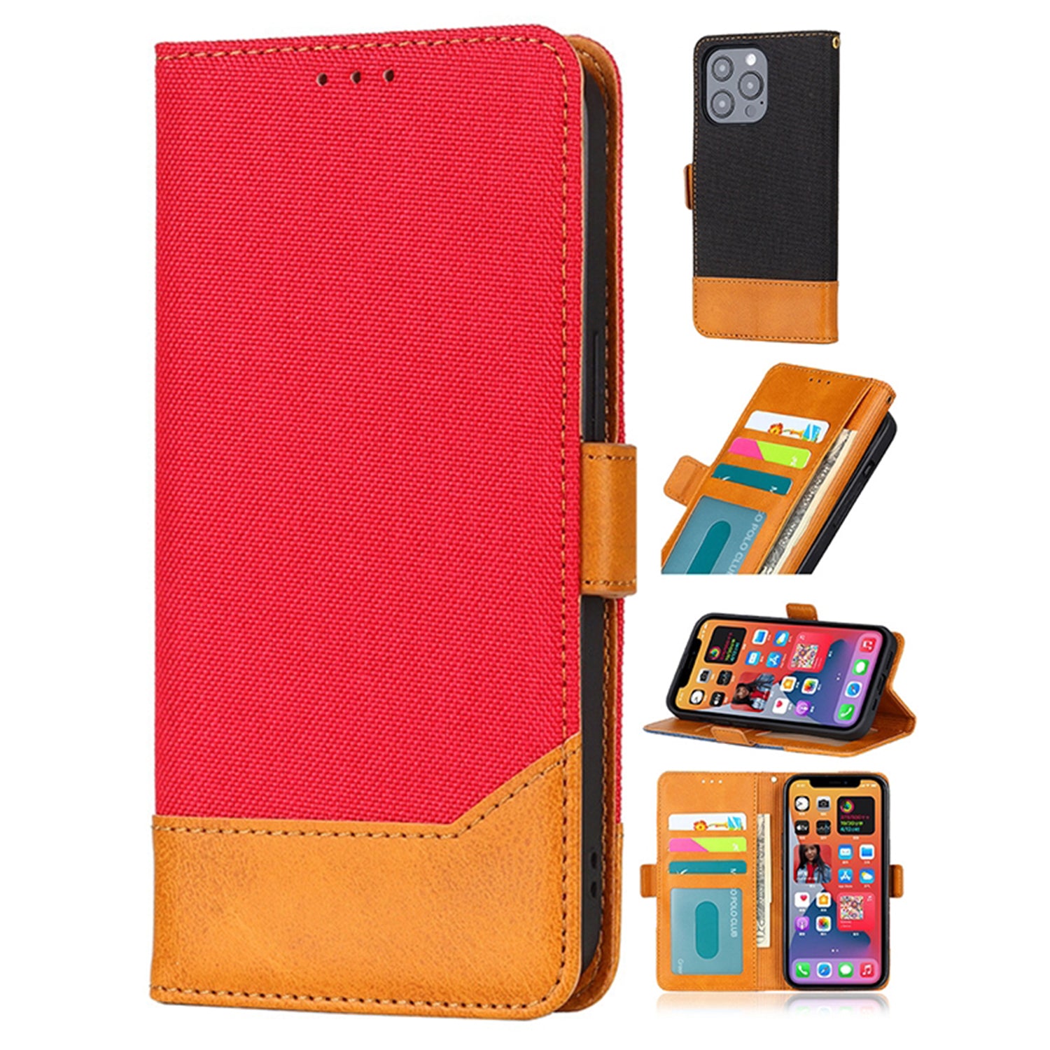 2 in 1 Canvas stitched side buckle leather case for iPhone 13 Pro Max