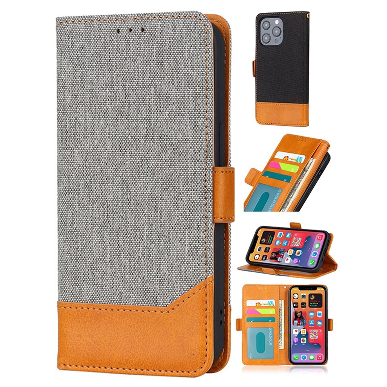 2 in 1 Canvas stitched side buckle leather case for iPhone 13 Pro Max