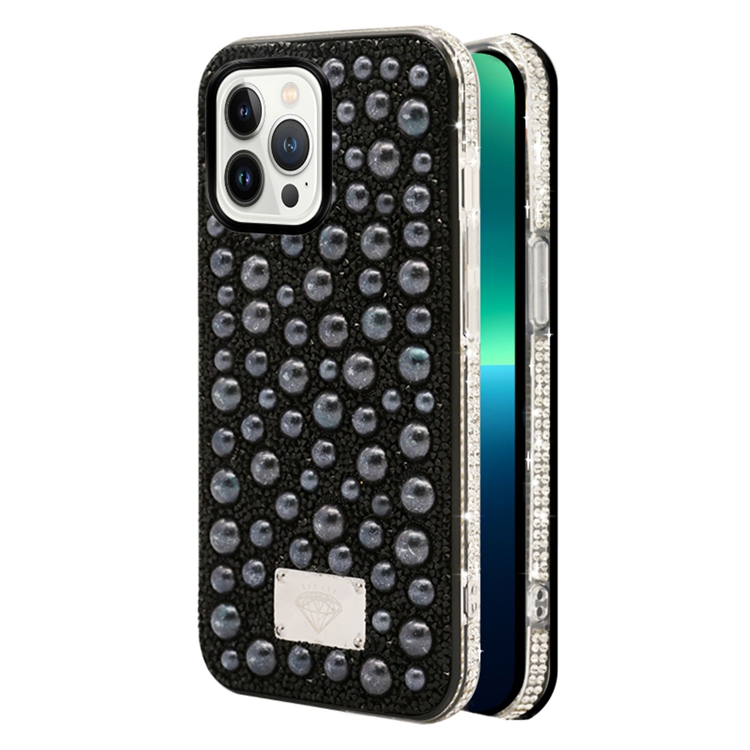 iPhone  13 Pro Max Diamond inlaid on both sides,color pearl case