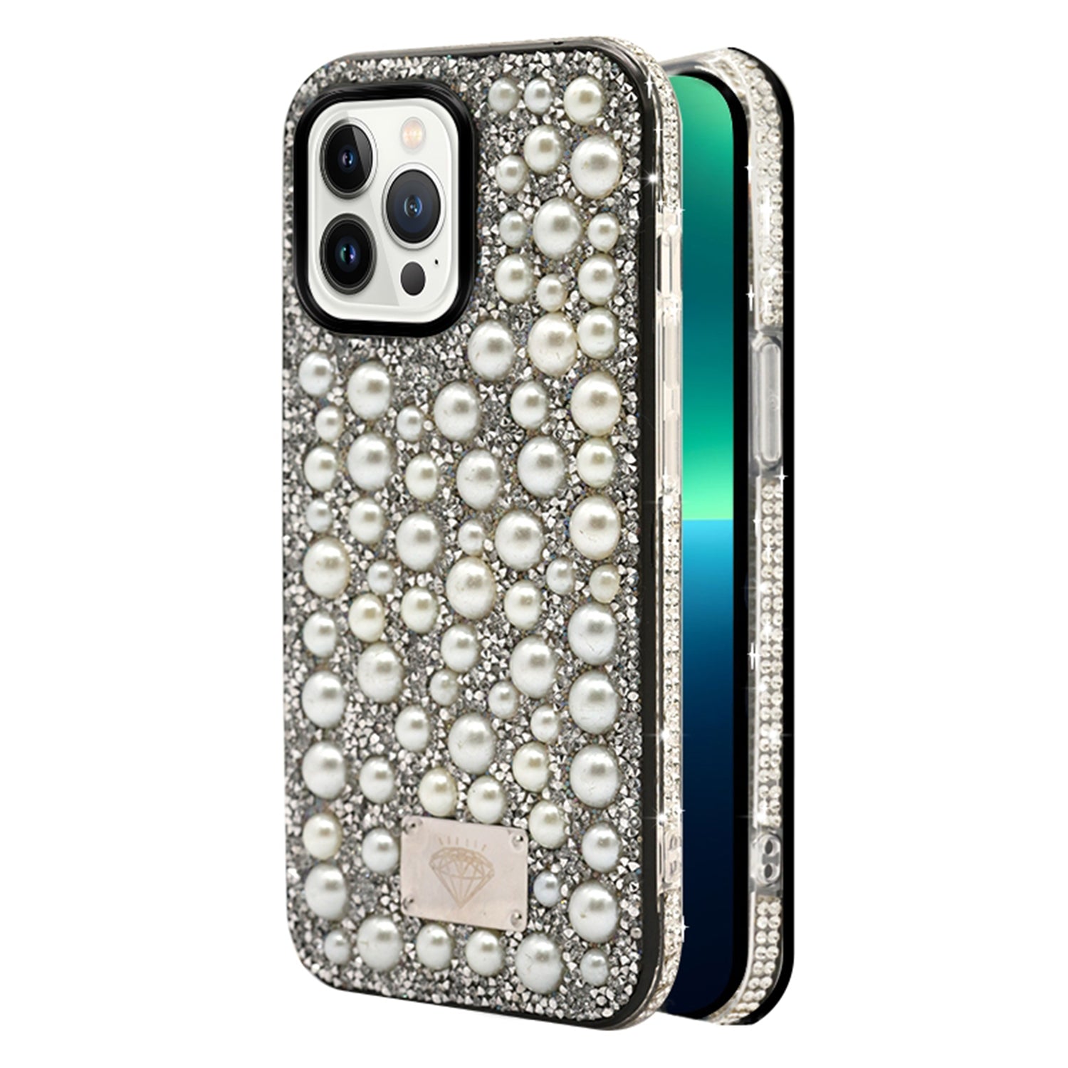 iPhone  13 Pro Max Diamond inlaid on both sides,color pearl case