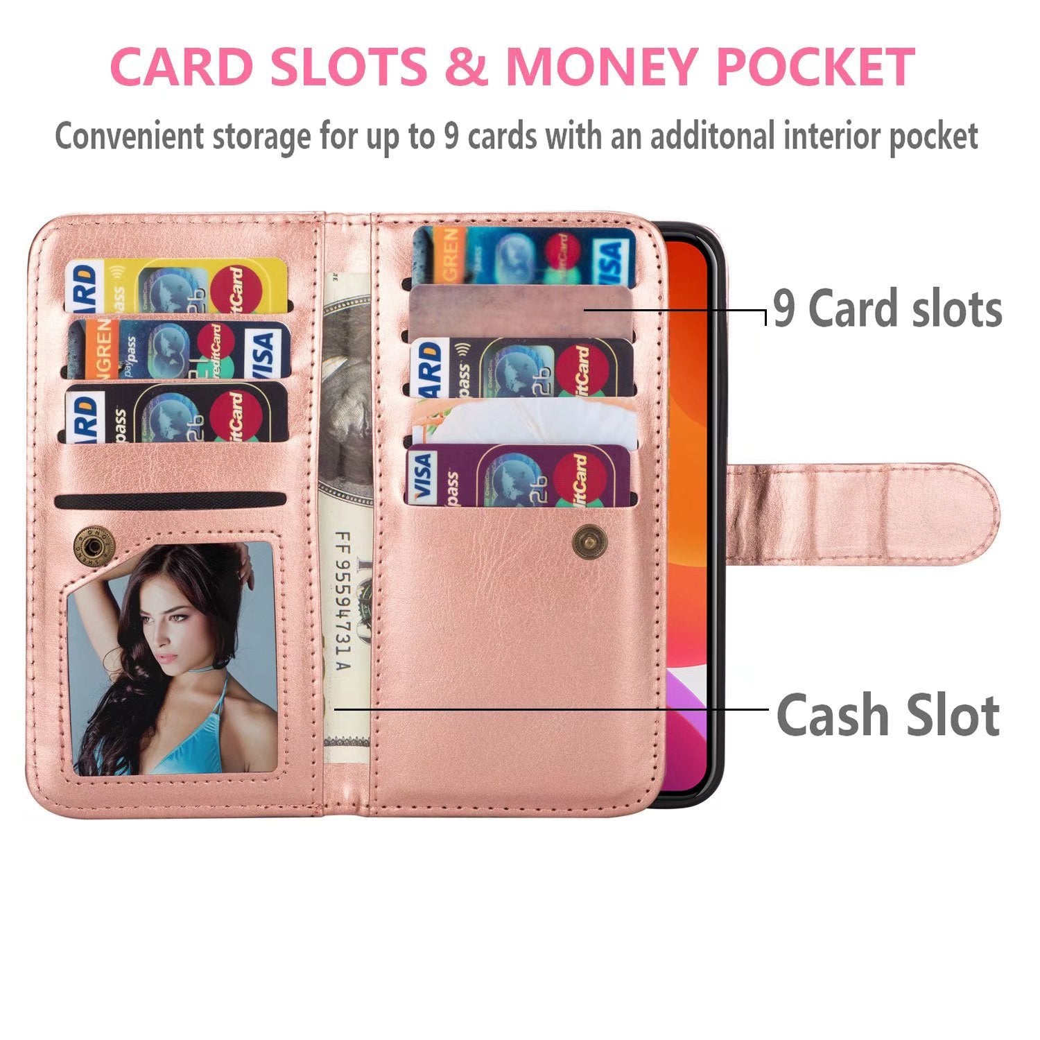 iPhone 13 Mini 2 in 1 Leather Wallet Case With 9 Credit Card Slots and Removable Back Cover 