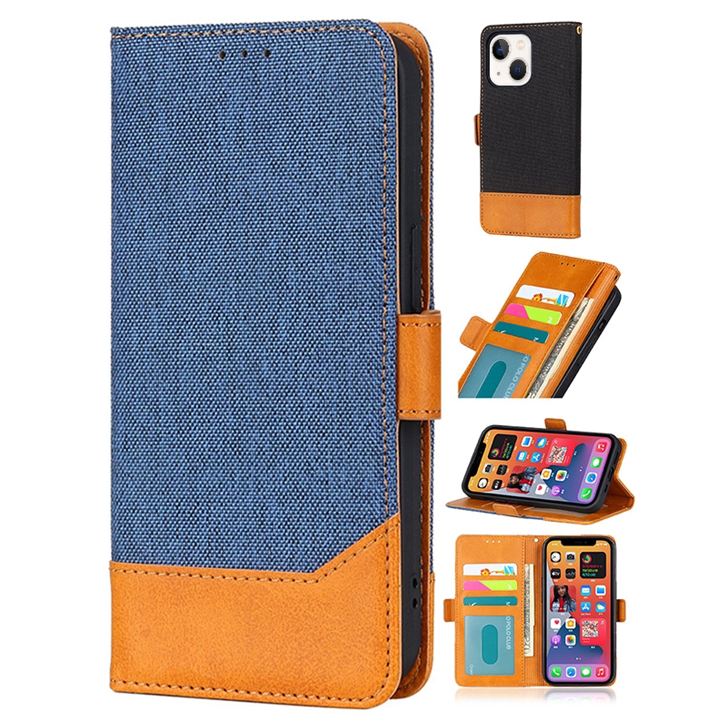 2 in 1 Canvas stitched side buckle leather case for iPhone 13 mini