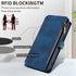 iPhone 13 Mini Retro Premium Flip Leather Cover with 9 Card Holder & Zipper Cash Pocket & Wrist Strap