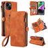 iPhone 13 Mini Retro Premium Flip Leather Cover with 9 Card Holder & Zipper Cash Pocket & Wrist Strap