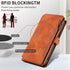 iPhone 13/14 Retro Premium Flip Leather Cover with 9 Card Holder & Zipper Cash Pocket & Wrist Strap