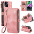 iPhone 13/14 Retro Premium Flip Leather Cover with 9 Card Holder & Zipper Cash Pocket & Wrist Strap