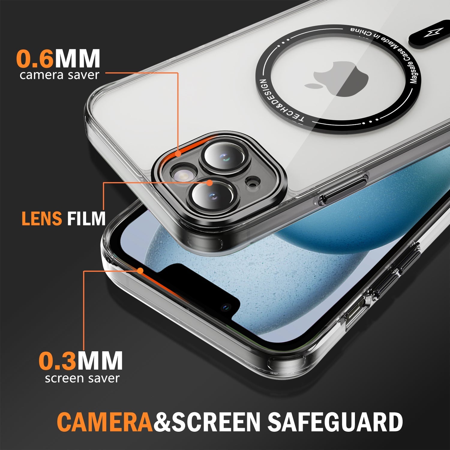 iPhone 13/14 Shockproof Transparent Magnetic Attraction Protective Phone Case