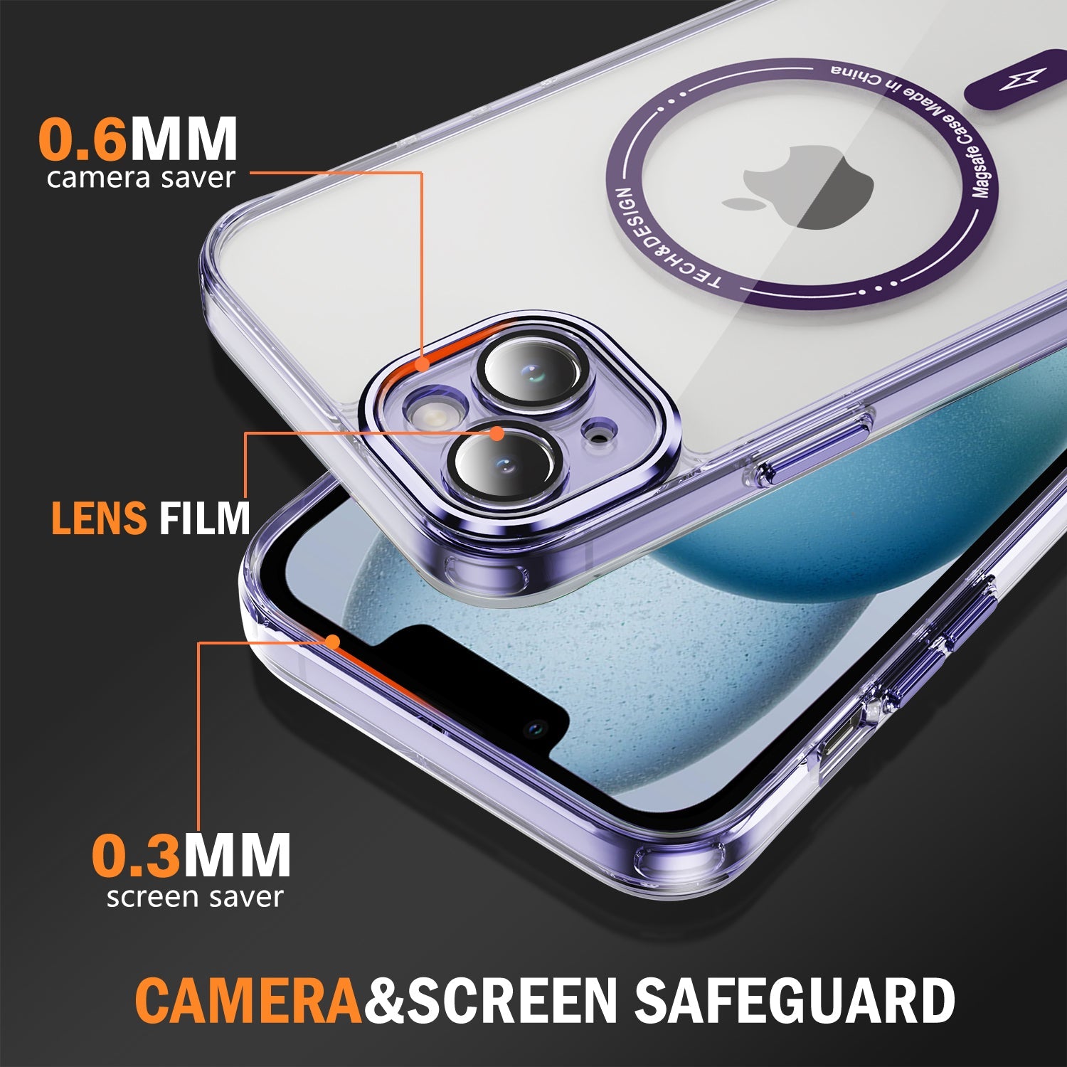 iPhone 13/14 Shockproof Transparent Magnetic Attraction Protective Phone Case