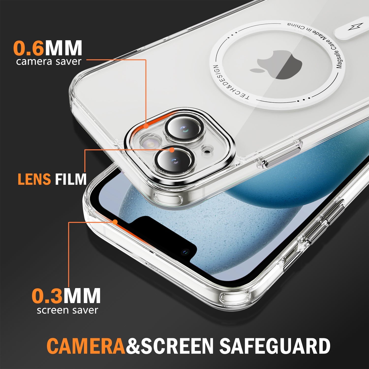 iPhone 13/14 Shockproof Transparent Magnetic Attraction Protective Phone Case