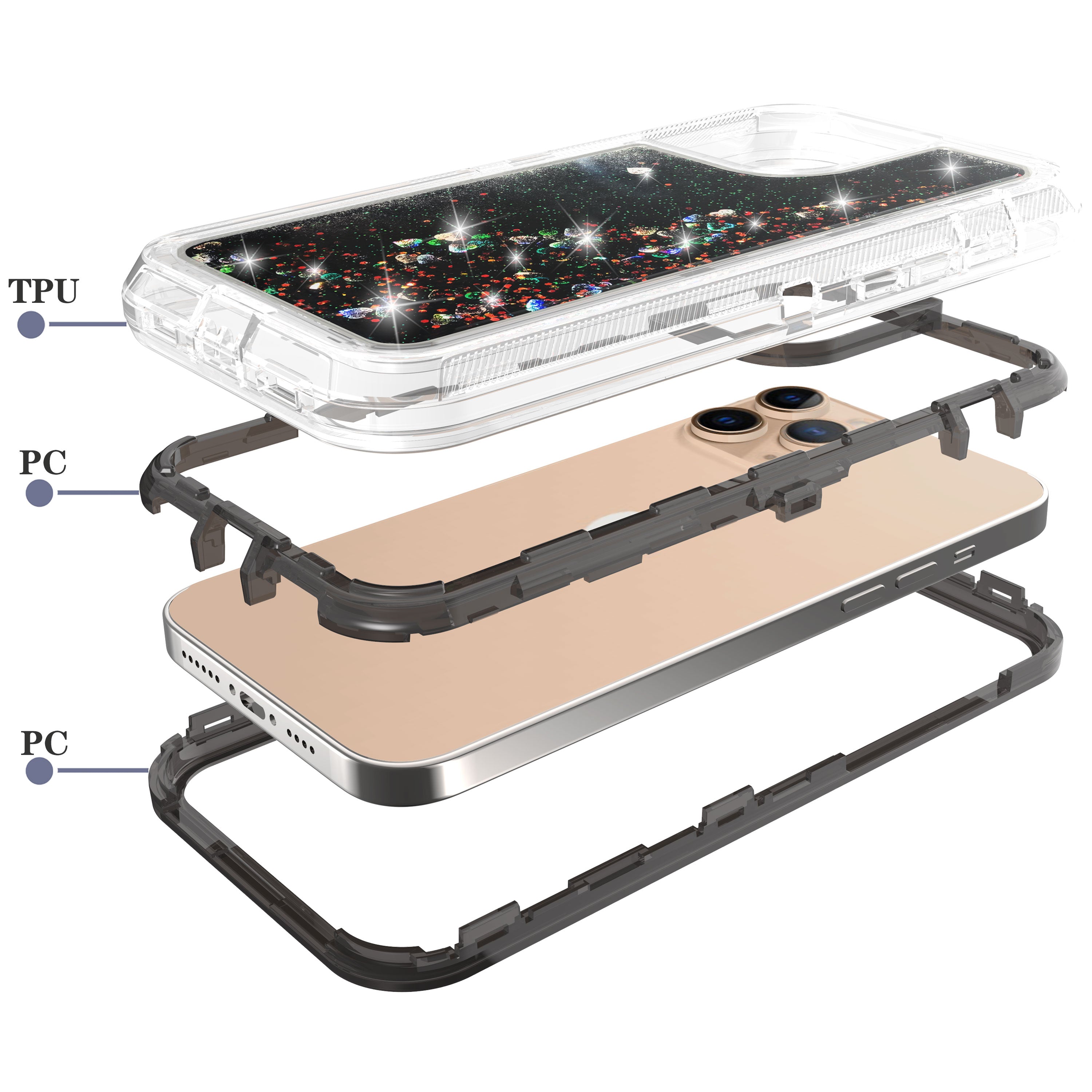 iPhone 14 Pro Max Transparent Floating Glitter Heavy Duty Case