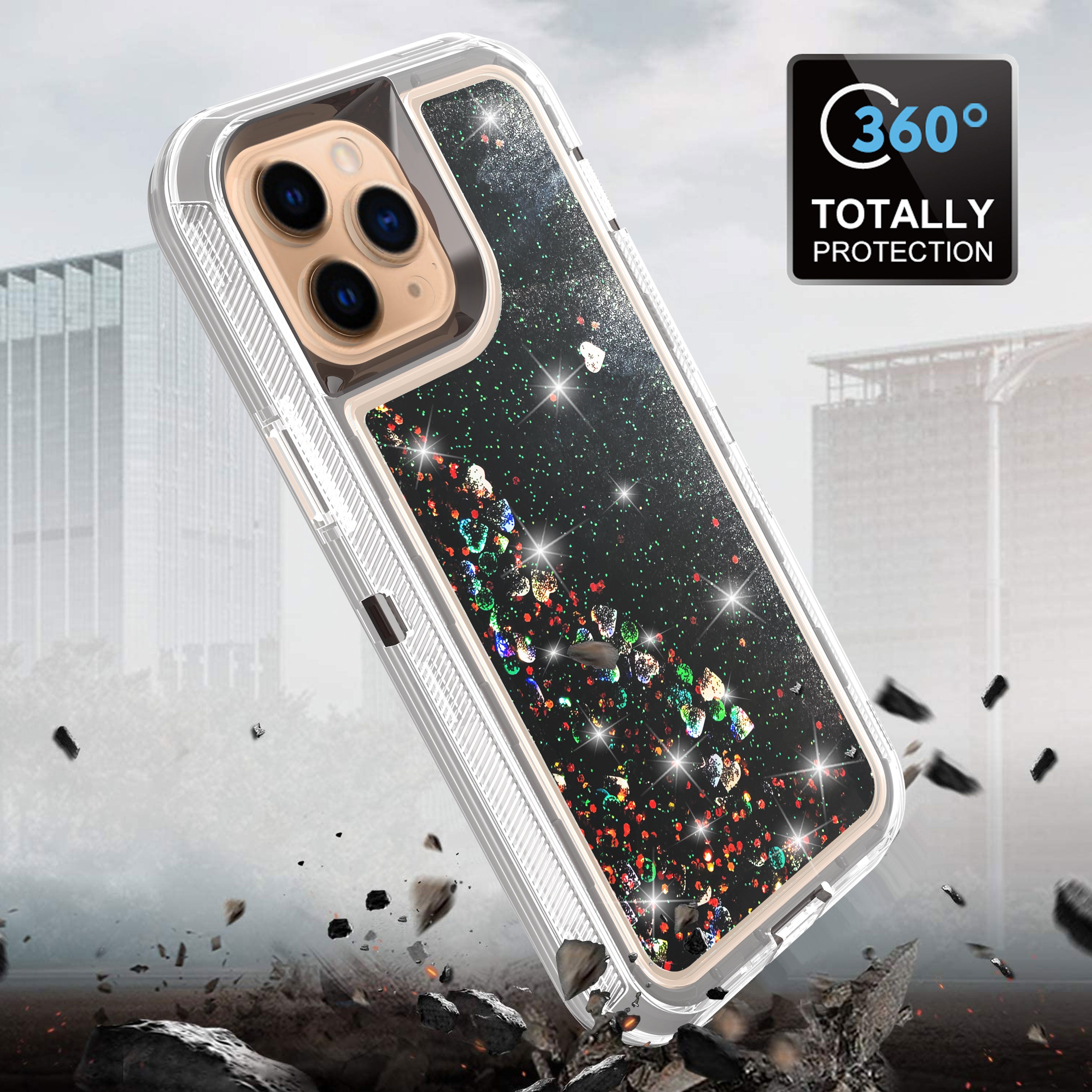 iPhone 14 Pro Max Transparent Floating Glitter Heavy Duty Case