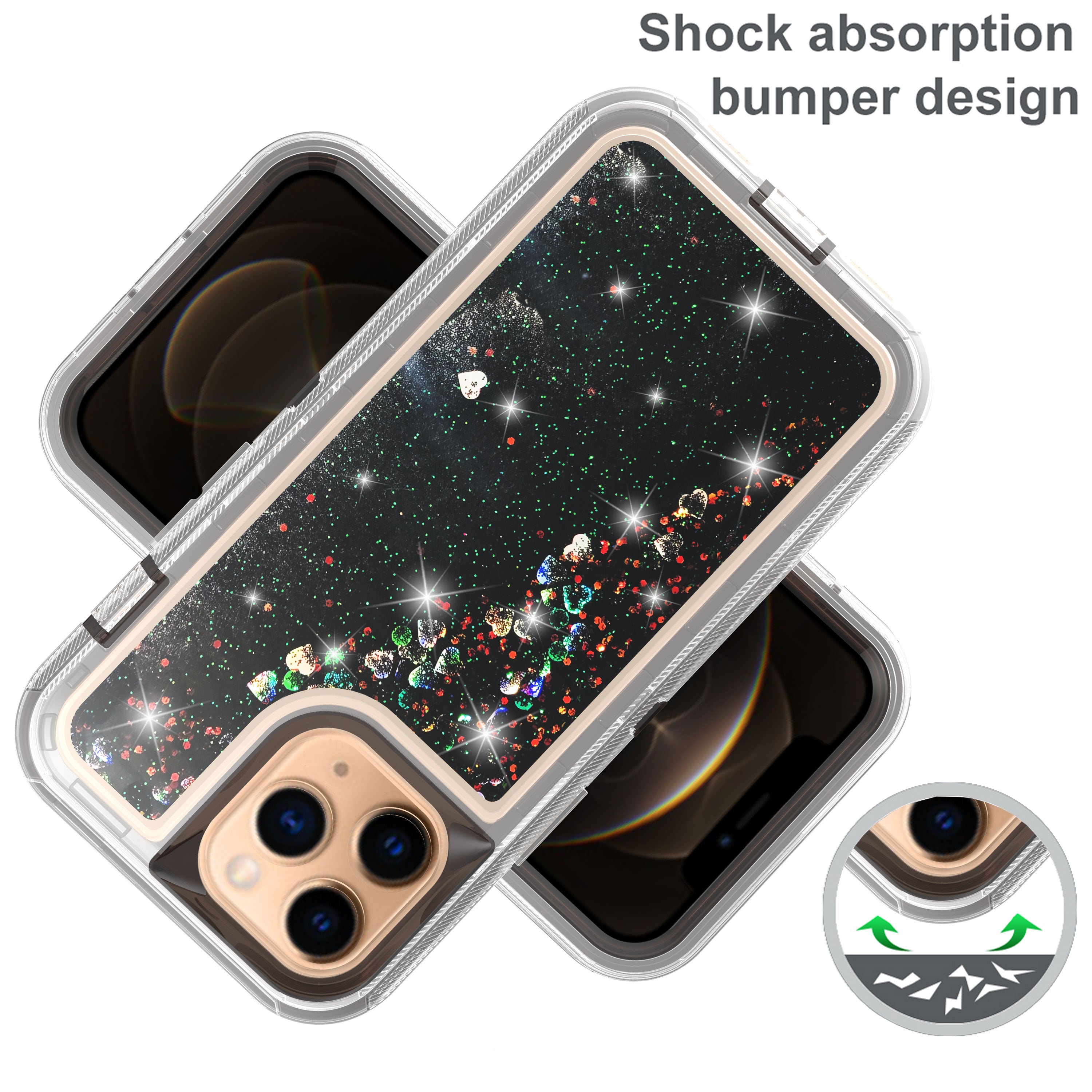 iPhone 14 Pro Max Transparent Floating Glitter Heavy Duty Case