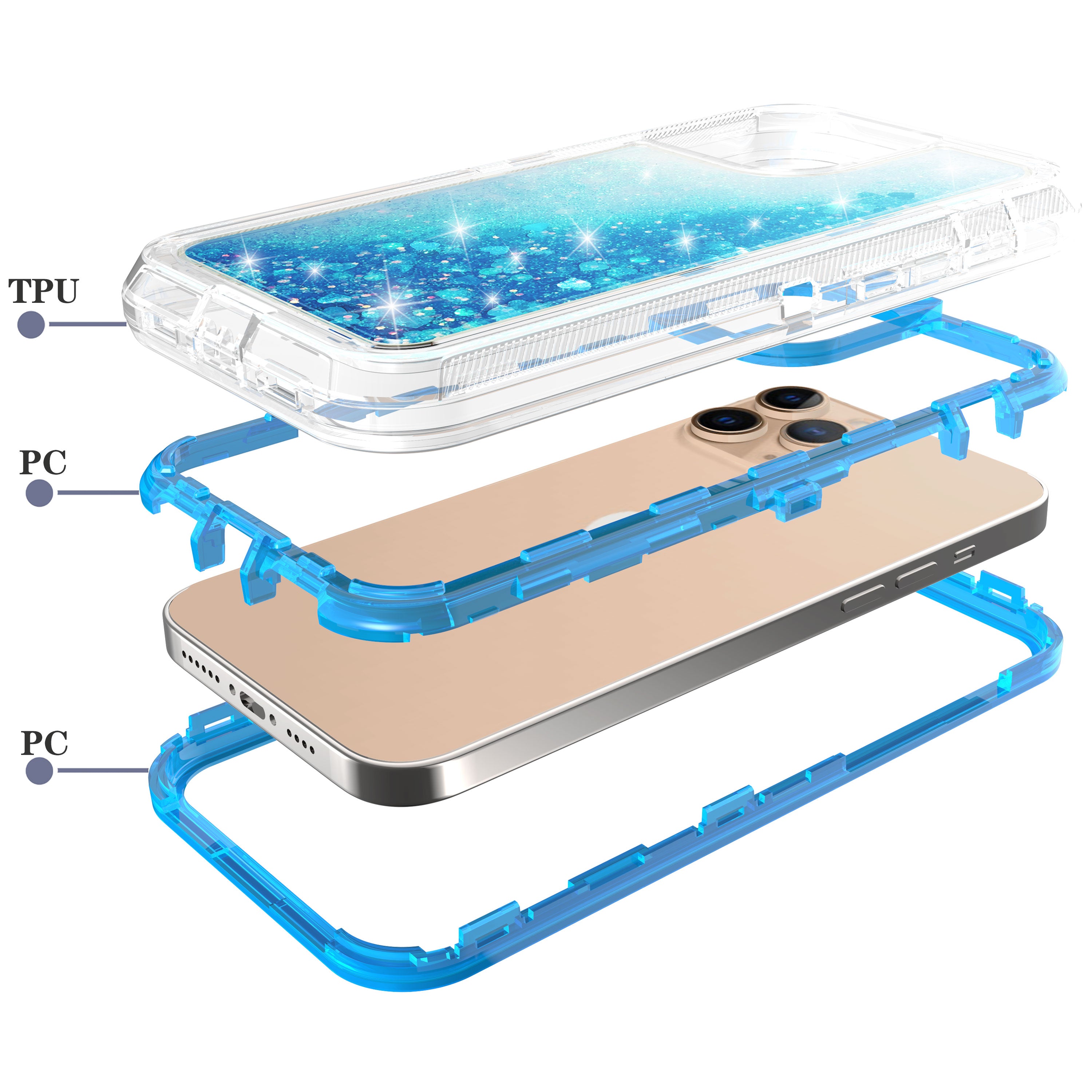 iPhone 14 Pro Max Transparent Floating Glitter Heavy Duty Case